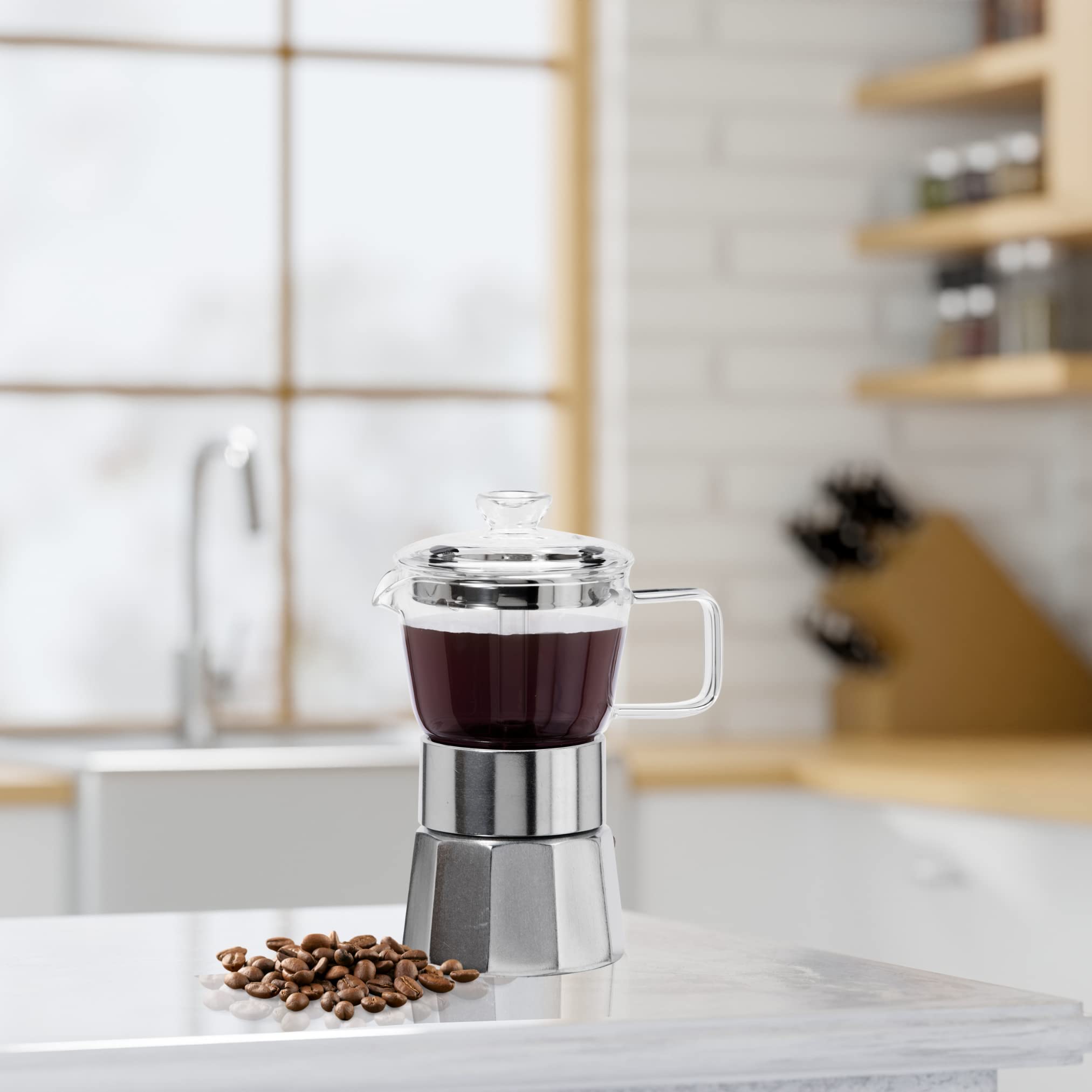 Oggi Stovetop Espresso Maker - 4 Cup (4oz) Borosilicate Glass Moka Pot, Italian Coffee Maker for Home & Office | Perfect for Espresso, Latte & Cappuccino | Stovetop & Camping Coffee Brewing