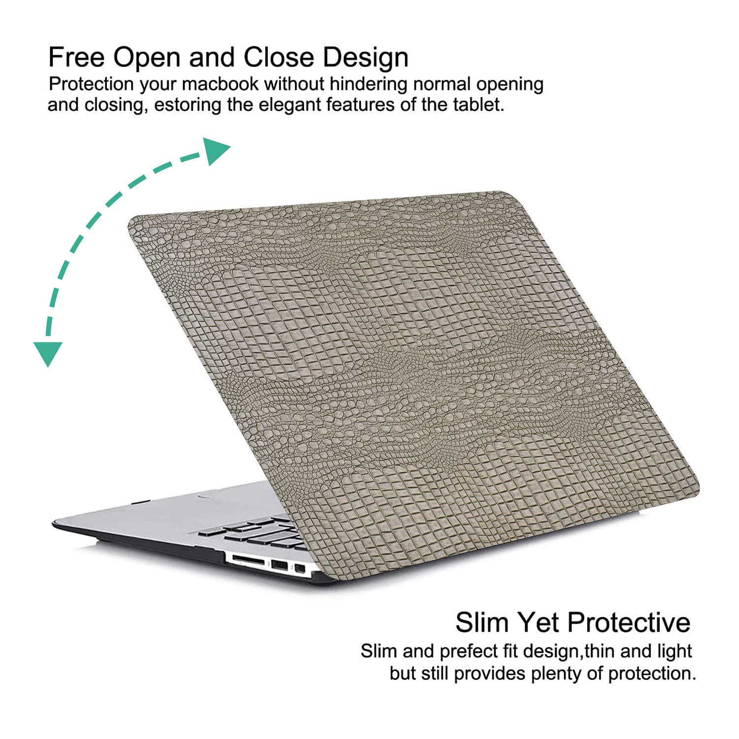 DTangLsm MacBook Air 13 inch Case (2010-2017 Models A1466 A1369) - Premium Crocodile PU Leather Hard Shell Protective Cover with Keyboard Protector for Old Version MacBook Air 13 - Silver | Perfect for Work, Travel & School Use