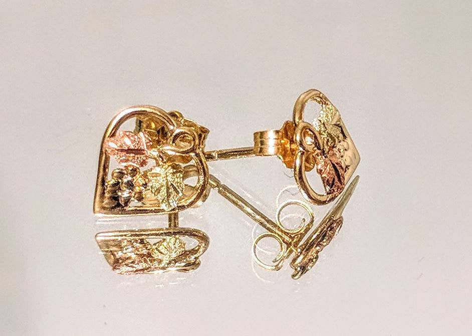 10kt Solid Gold Three-Tone Heart & Leaf Stud Earrings Set (Red & Green Leaves) - Perfect for Valentine's Day Gifts, Anniversary Presents & Everyday Jewelry