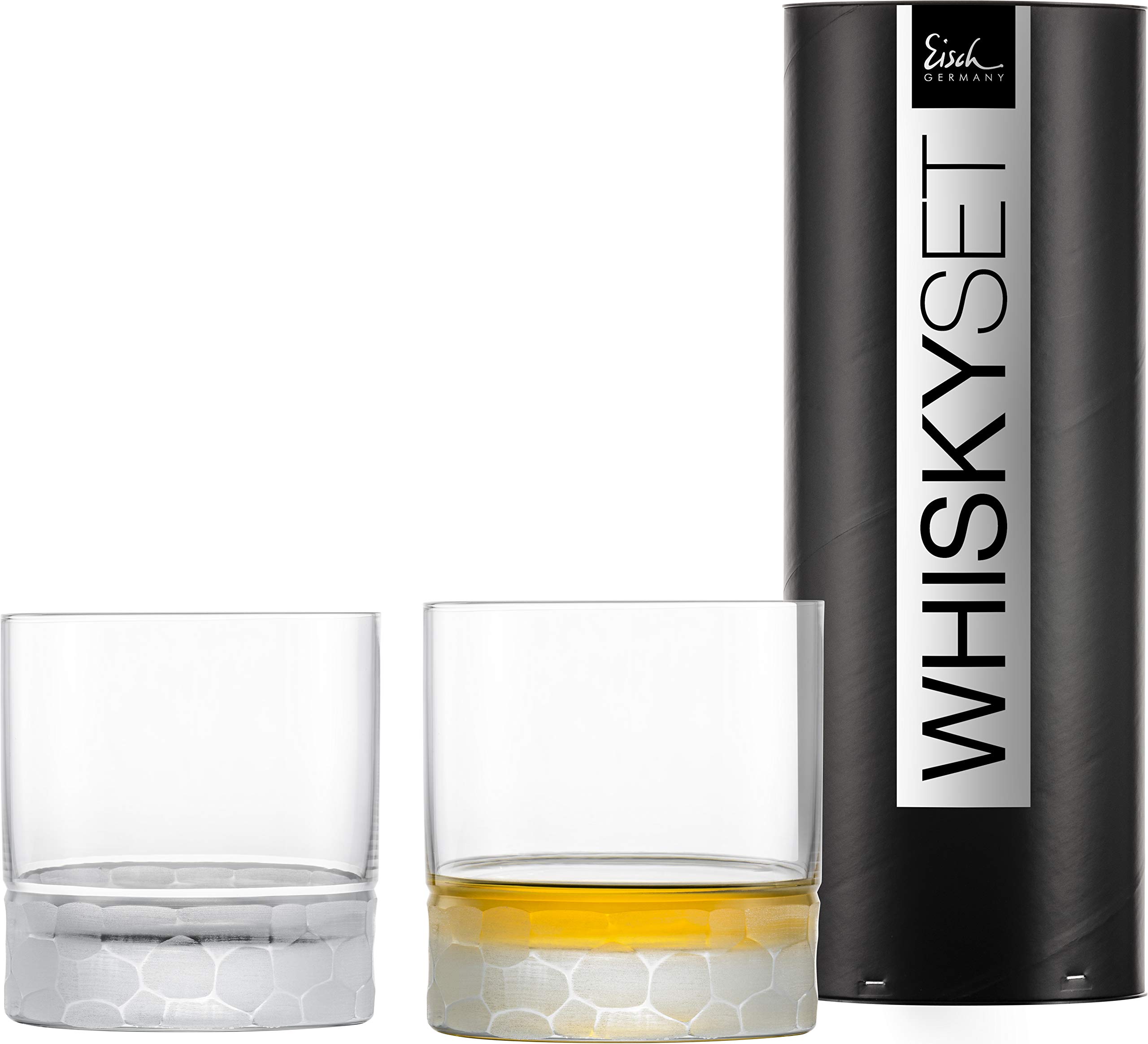 Eisch Crystal Whiskey Glasses HAMILTON - Set of 2 Handcrafted 13.5 oz German Crystal Tumblers with Thick Weighted Bottom - Ideal for Bourbon, Scotch, Cognac & Cocktails - Perfect for Home Bars, Gifts & Entertaining