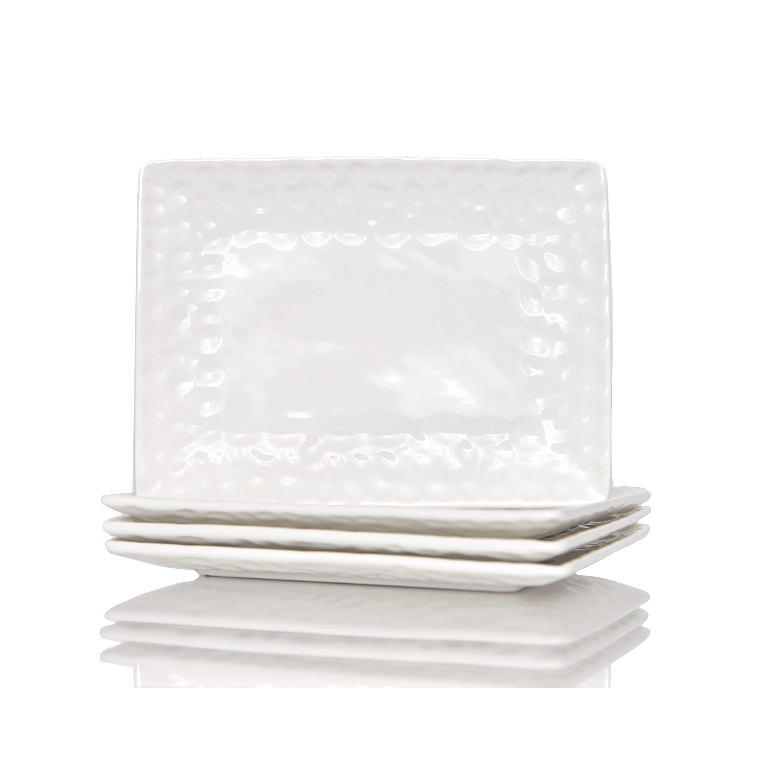 Premium White Marble Rectangular Dinner Plates Set of 4 - Durable Porcelain Plates, Dishwasher & Microwave Safe - Elegant Tableware for Casual Dining, Dinner Parties & Home Decor