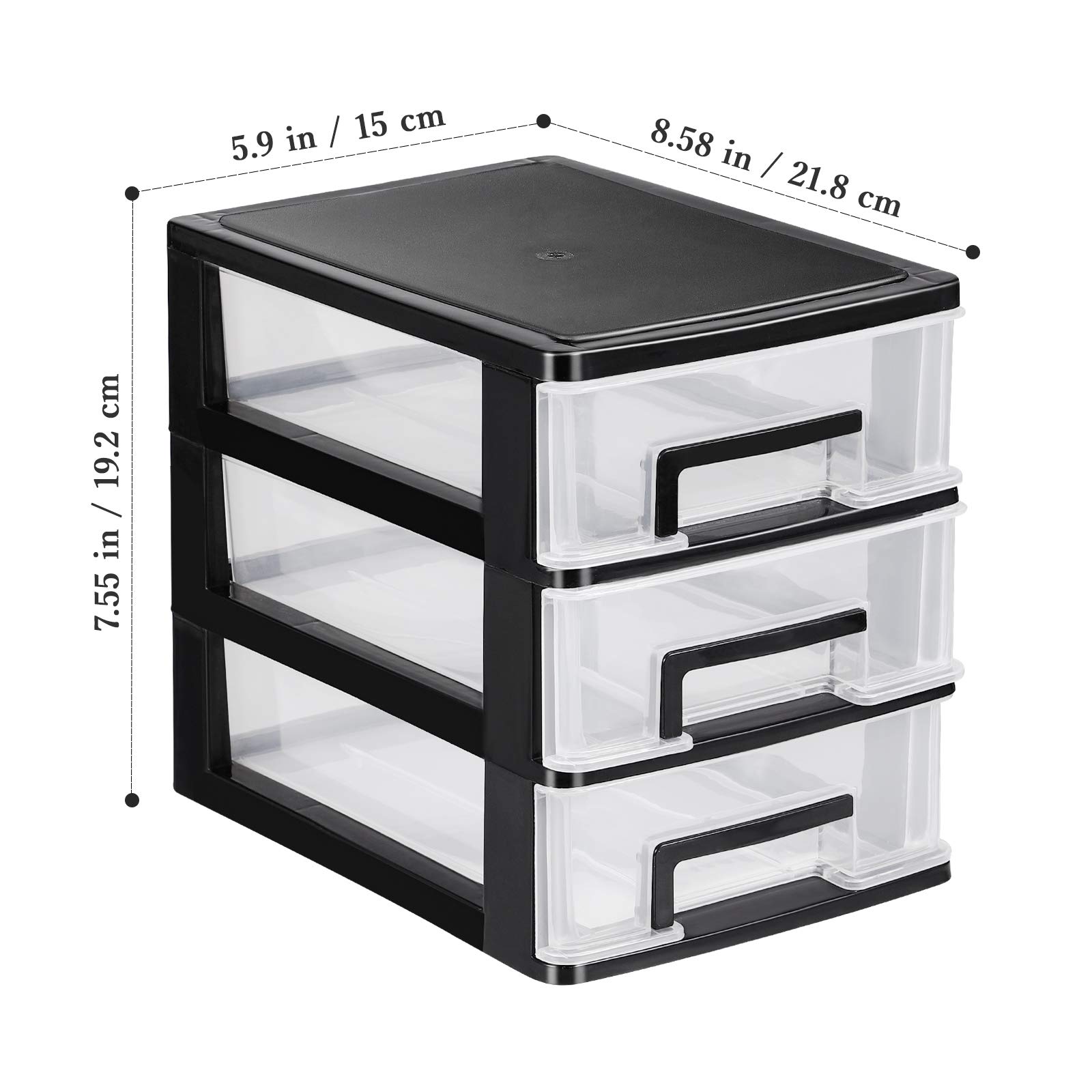 VOSAREA 3-Drawer Plastic Desktop Storage Organizer - Black & Transparent Dresser Organizer for Home, Office, and Craft Supplies | Perfect for Desk Organization, Makeup Storage, and Small Item Clutter Control