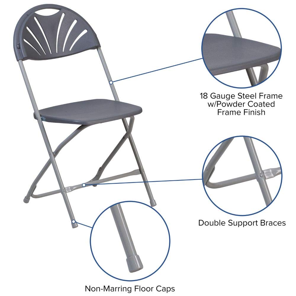 Flash Furniture 2 Pack HERCULES Series 650 lb. Capacity Charcoal Plastic Fan Back Folding Chairs - Heavy Duty Stackable Chairs for Outdoor Events, Parties, and Camping