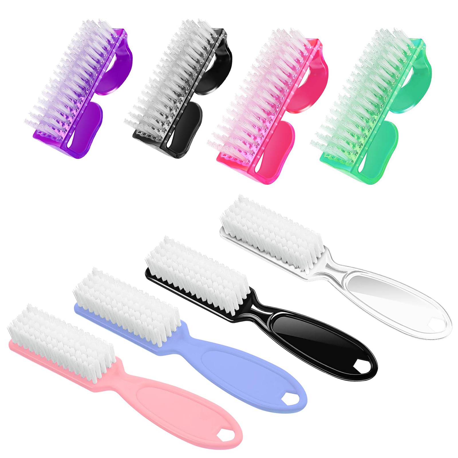 8 PCS Nail Brush Set for Cleaning Fingernails & Toenails - Ergonomic Handle Grip Nail Scrubber Brush Kit - Manicure & Pedicure Tools for Women & Men - Perfect for Home Spa, Salon & Travel Nail Care