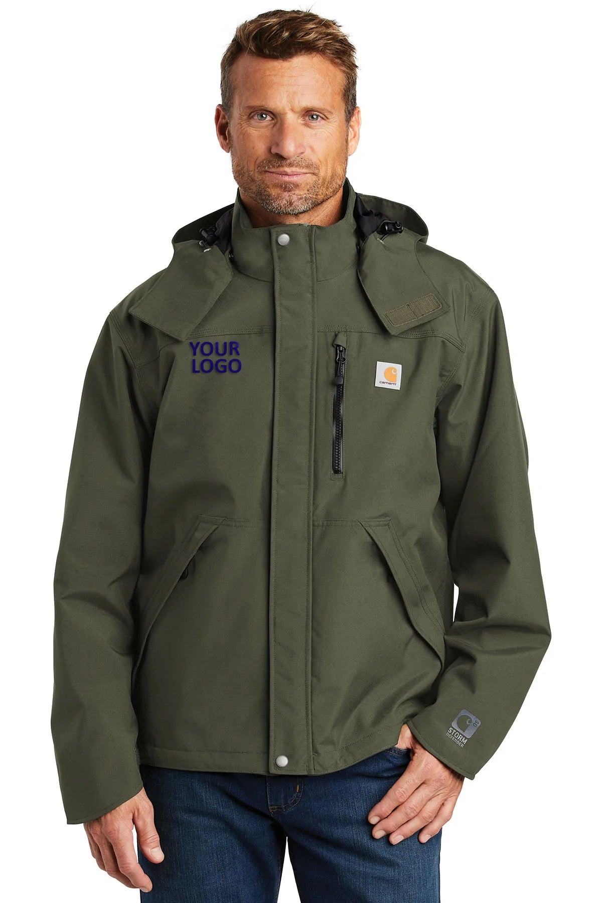 Carhartt Shoreline Brandet Jacket for Men - Water-Resistant Olive Work Jacket with Hood - Durable Outdoor Coat for Hiking, Camping & Construction Work