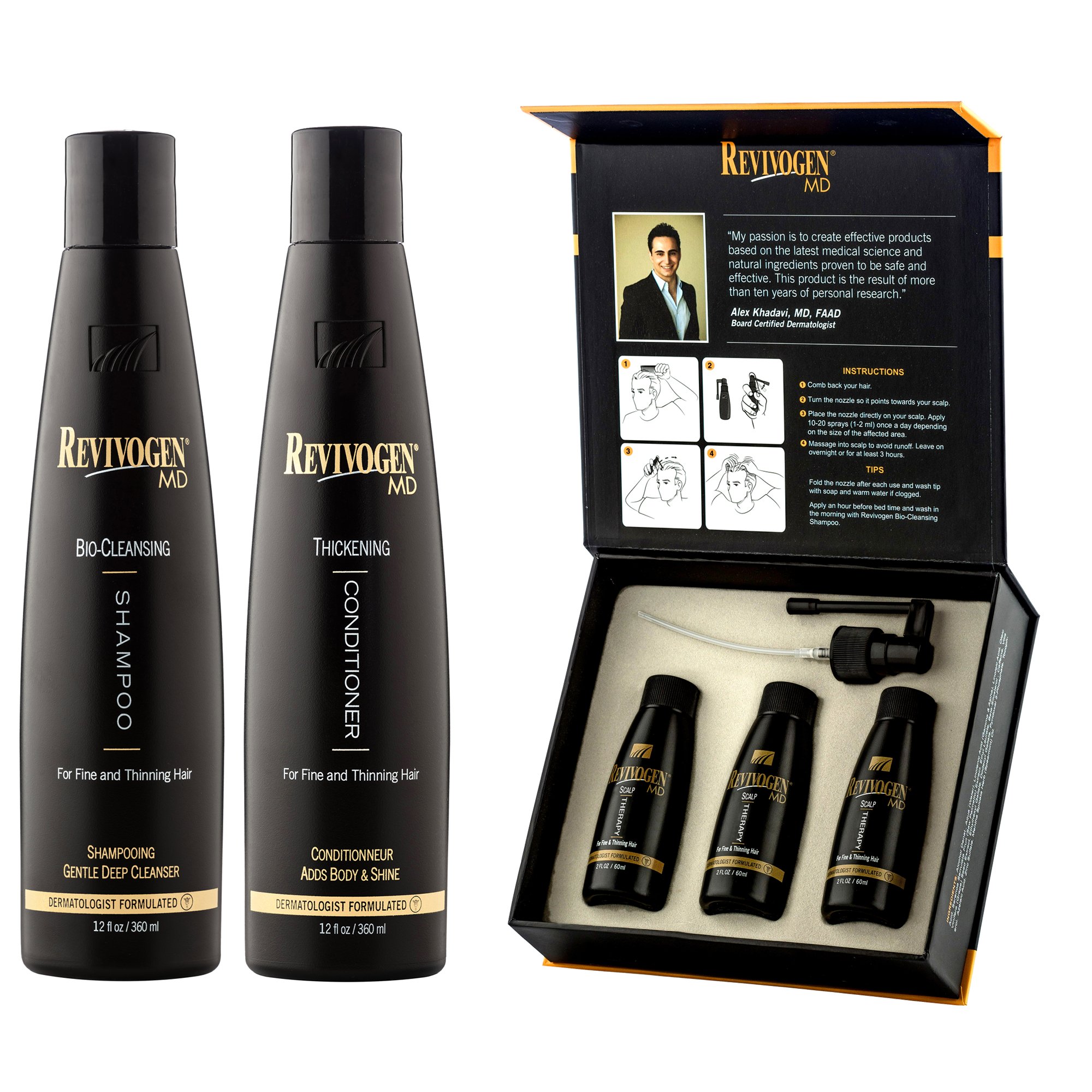 REVIVOGEN MD Scalp Therapy Shampoo & Conditioner Set - Natural Hair Loss Treatment for Fine & Thinning Hair - Clinically Proven Formula for Thicker, Healthier Hair - Perfect for Daily Hair Care Routine & Scalp Nourishment