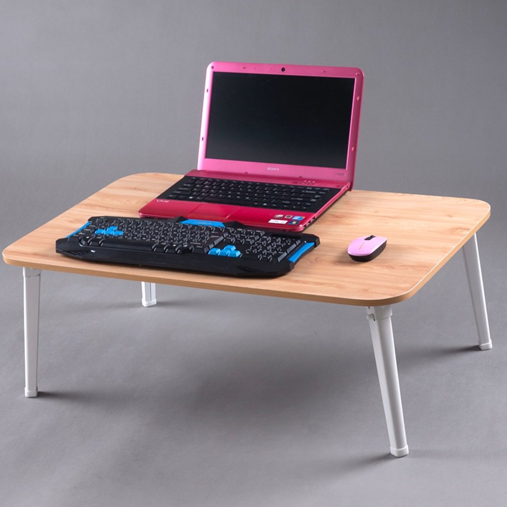 Portable Bamboo Bedside Laptop Table - Adjustable & Collapsible Small Desk for Dorm Room, Bedroom, College Students (Bauhinia/Solid Wood Colors, 80x50x29cm) - Perfect for Studying, Working, Eating & Relaxing in Bed