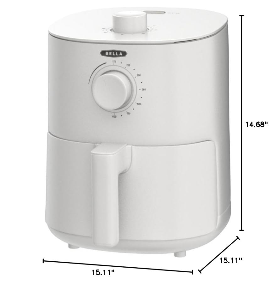 BELLA 3 Qt Manual Air Fryer Oven - 5-in-1 Multicooker with Removable Nonstick Basket & Dishwasher Safe Crisping Tray | 1400W Powerful Heating System | Matte White | Perfect for Healthy Cooking, Meal Prep & Family Dinners