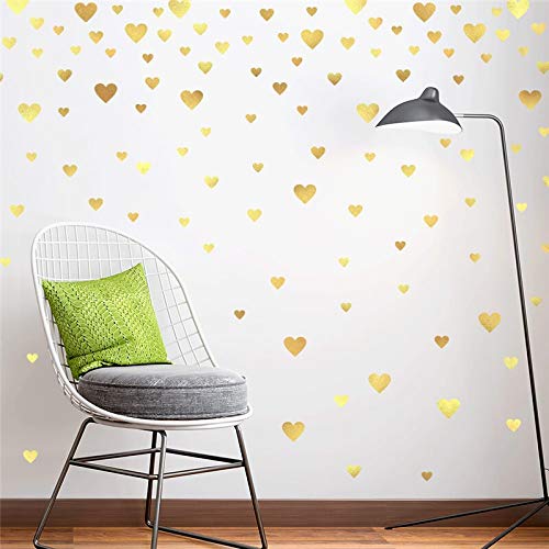 97pcs Gold Heart Wall Decals - DIY Removable Heart Stickers for Nursery, Bedroom, Kids Room & Home Decor - Perfect for Valentine's Day, Wedding, Birthday Party Decorations