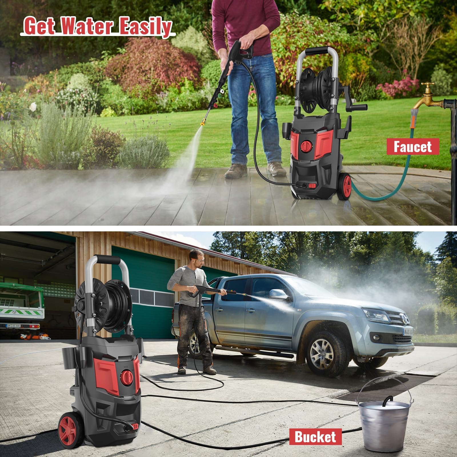 4800PSI Electric Pressure Washer with Foam Cannon - 3.2 GPM High Power, 20FT Hose & 35FT Cord - 4 Nozzle Tips for Driveway, Deck, Patio, and Car Washing
