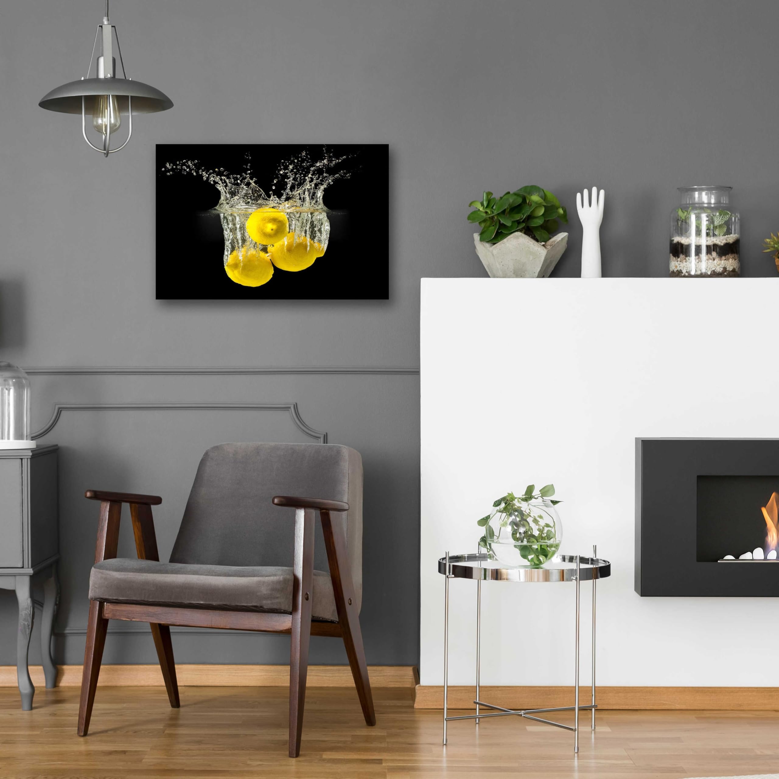 Epic Art 'Lemon Splash' Abstract Painting - 24x16 Inch Acrylic Glass Wall Decor - Modern Home & Office Artwork for Living Room, Bedroom, Kitchen Decor