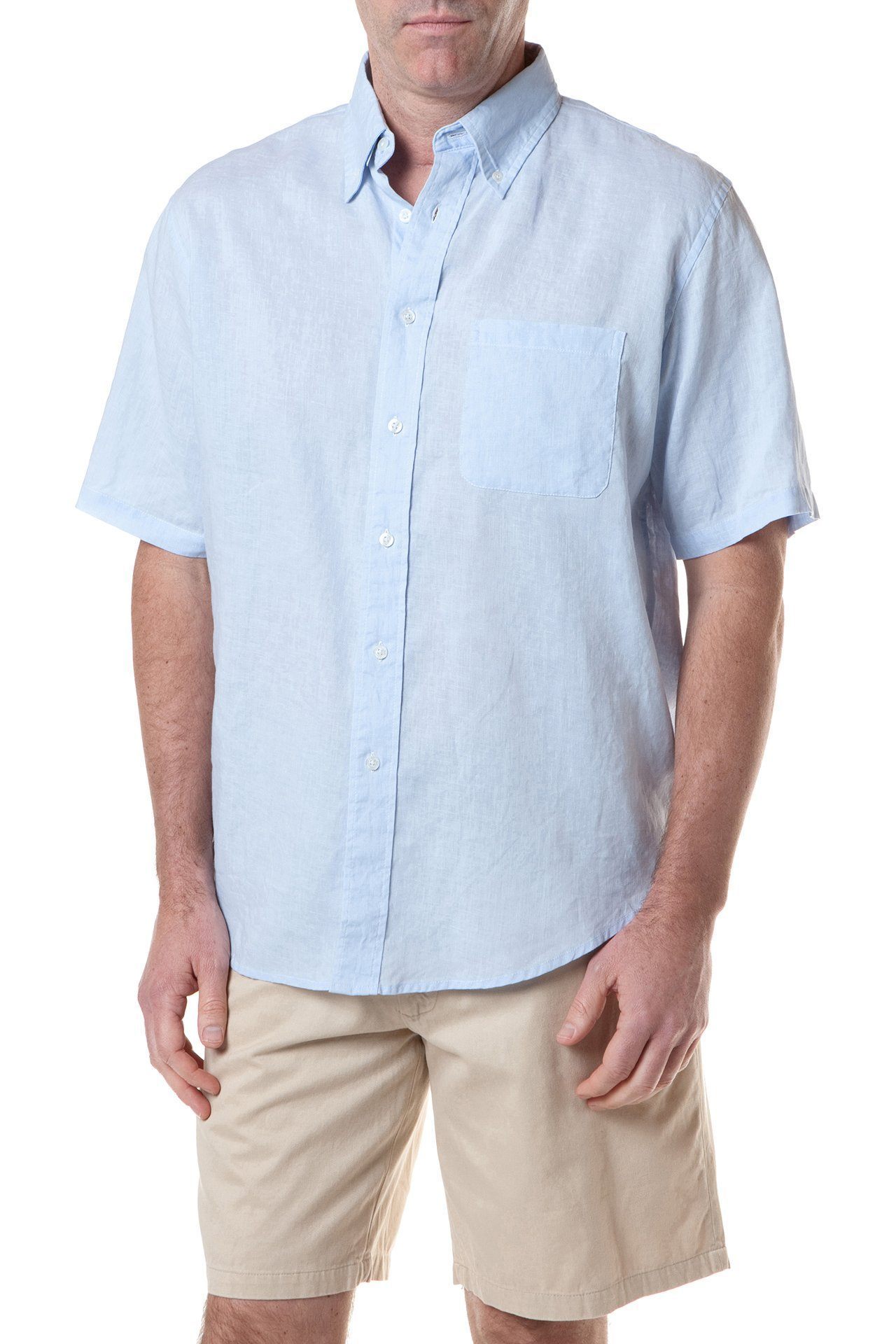 Chase Short Sleeve Shirt - Powder Blue Linen Casual Shirt for Men | Perfect for Summer Outfits, Beach Vacations & Office Casual Wear