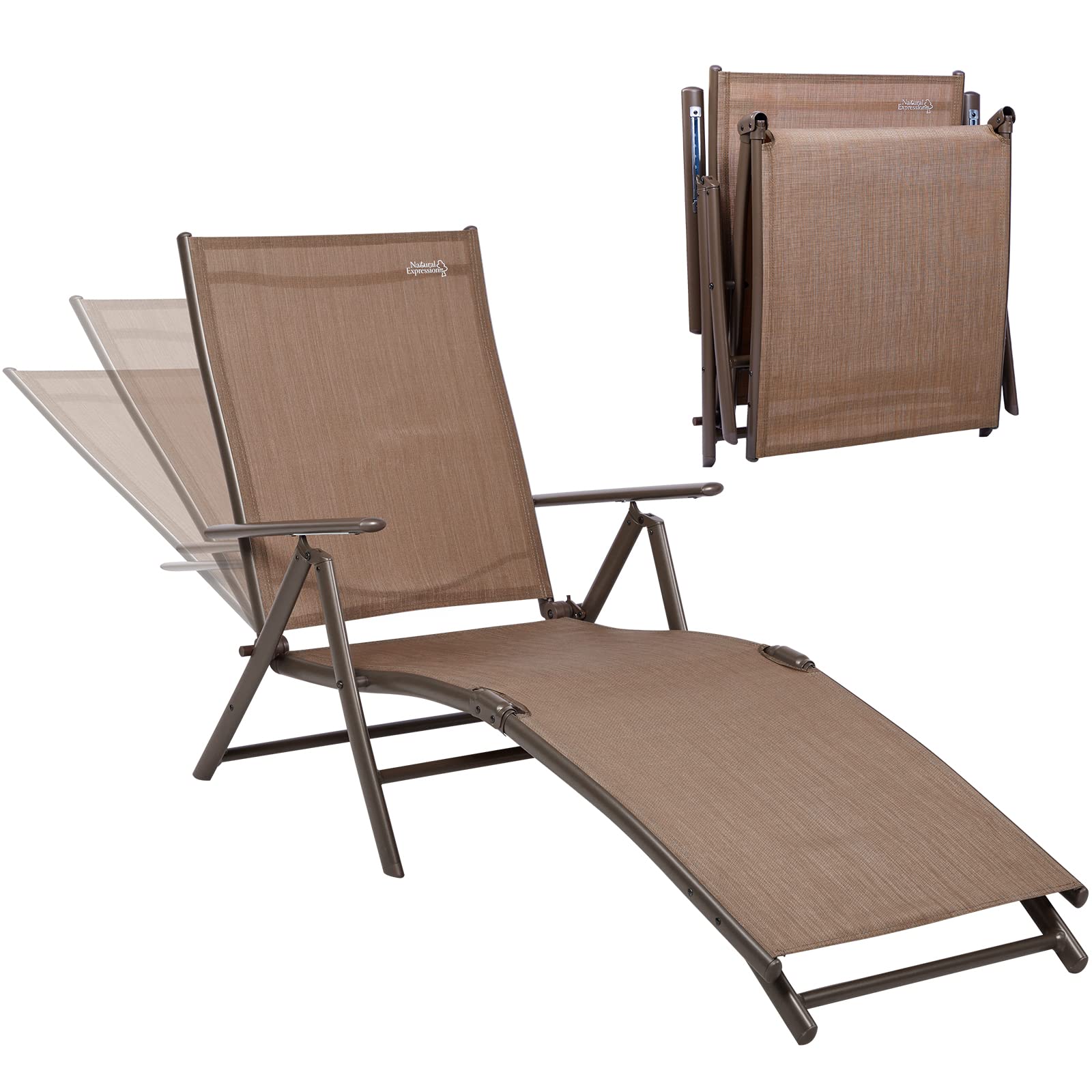 Premium Aluminum Folding Chaise Lounge Chair - Adjustable Outdoor Recliner for Poolside, Beach, Backyard & Lawn - Heavy Duty 300 lbs Capacity - Perfect for Sunbathing, Relaxing & Outdoor Lounging
