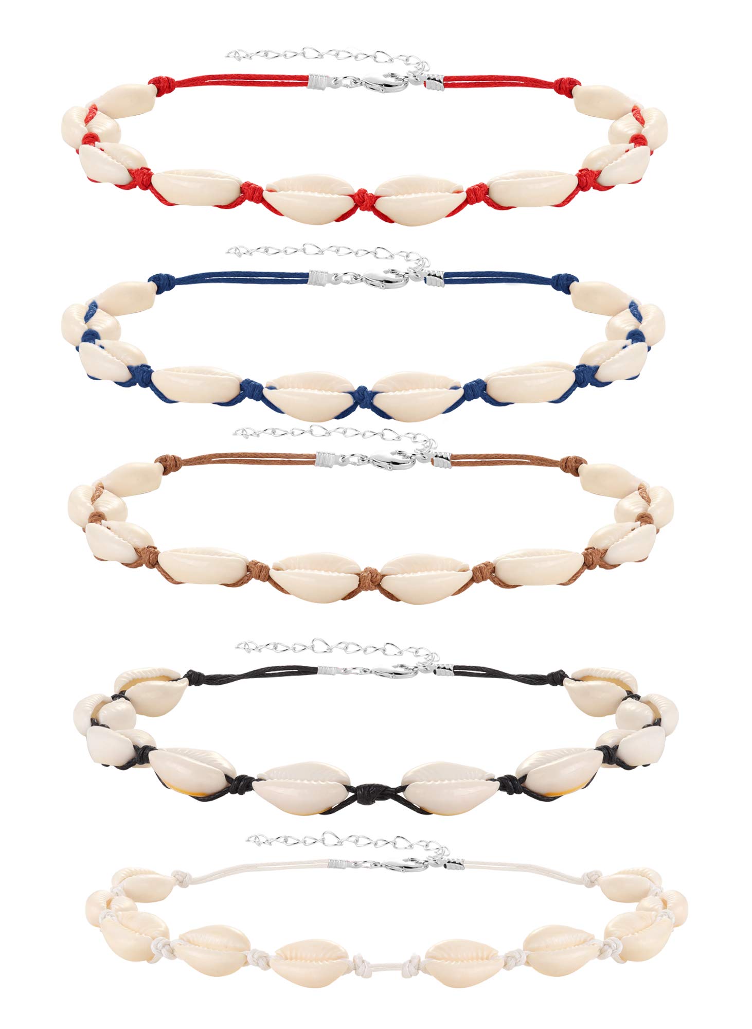 Besteel 5-Piece Natural Shell Choker Necklace Set for Women & Girls - Handmade Hawaiian Sea Bead Bracelet & Anklet Jewelry | Perfect for Beach Vacations, Summer Outfits & Boho Fashion