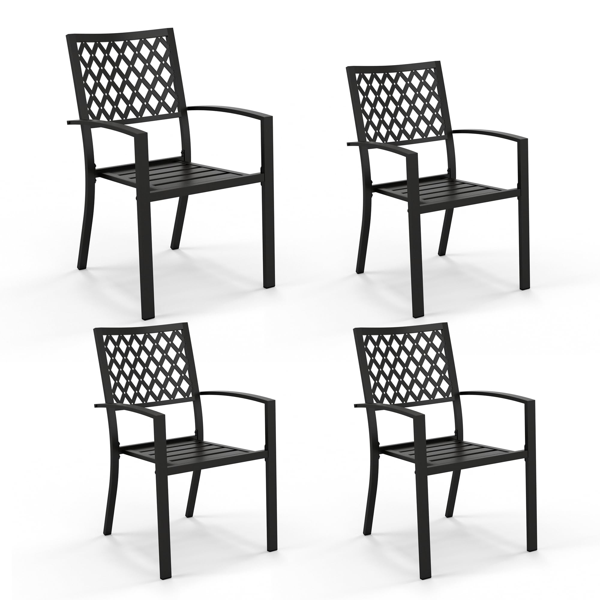 PHI VILLA Wrought Iron Patio Dining Chairs - Set of 4 Stackable Black Outdoor Metal Chairs with 300 LB Weight Capacity - Perfect for Garden, Backyard, Poolside & Restaurant Outdoor Seating