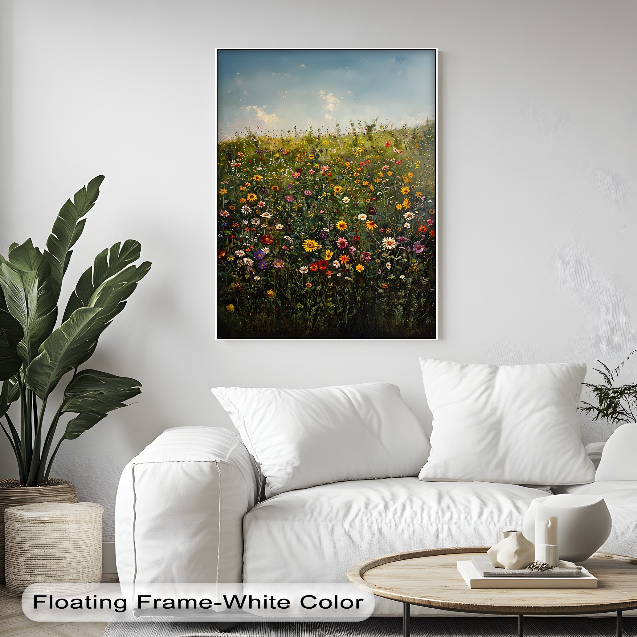 Blooming Meadow - Vibrant Wildflower Field Canvas Wall Art Print for Home & Office Decor | Nature Landscape Painting for Living Room, Bedroom