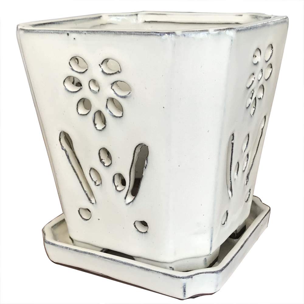 7 Inch Cream Orchid Pot with Drainage Hole - Large Indoor & Outdoor Planter for Orchids - Perfect for Home Decor, Office Plants, and Garden Flowers