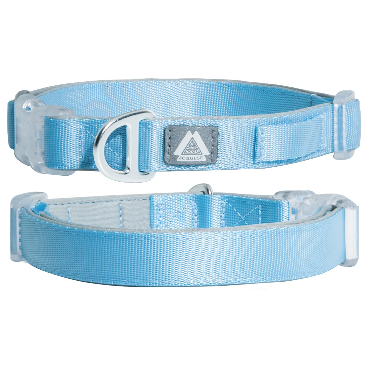 **JC HOUSE Lightweight Soft Padded Dog Collar with Reflective Logo & Quick Release Buckle – Adjustable Pet Collar for Small & Medium Dogs – Perfect for Daily Walks, Night Safety & Outdoor Adventures (Blue, Size S)**
