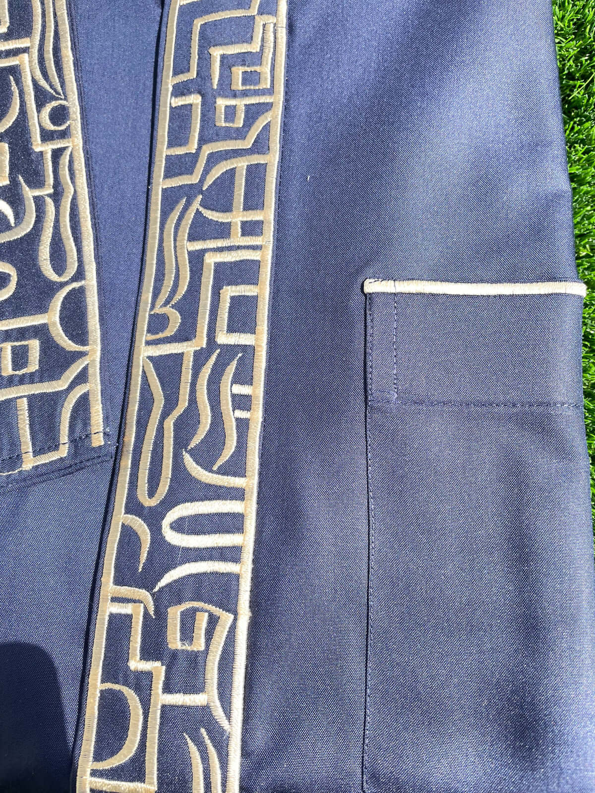 Premium Men's Blue Saudi Thobe with Gold Embroidery - Traditional Arabic Islamic Robe for Eid, Wedding & Special Occasions