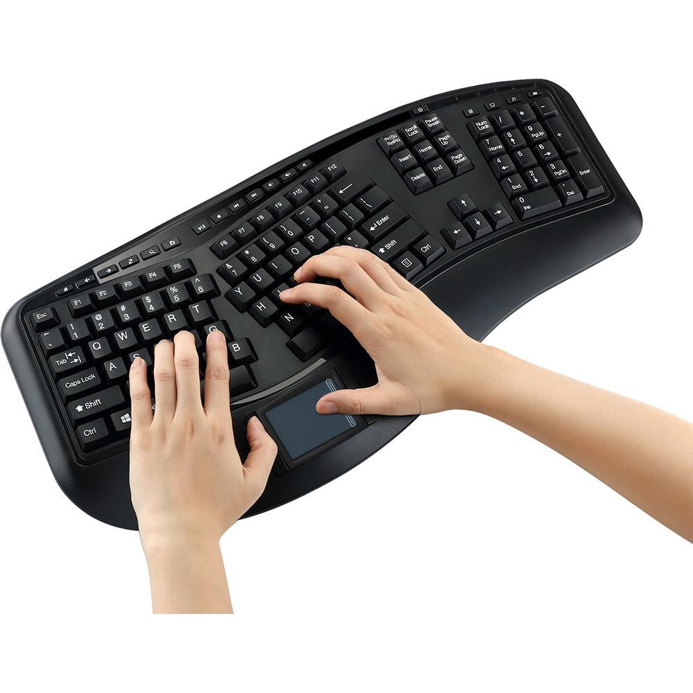 Adesso Tru Form 4500 2.4GHz Wireless Ergonomic Touchpad Keyboard - Comfortable Computer Keyboard for Office & Home Use, Ideal for Typing, Gaming & Productivity Work