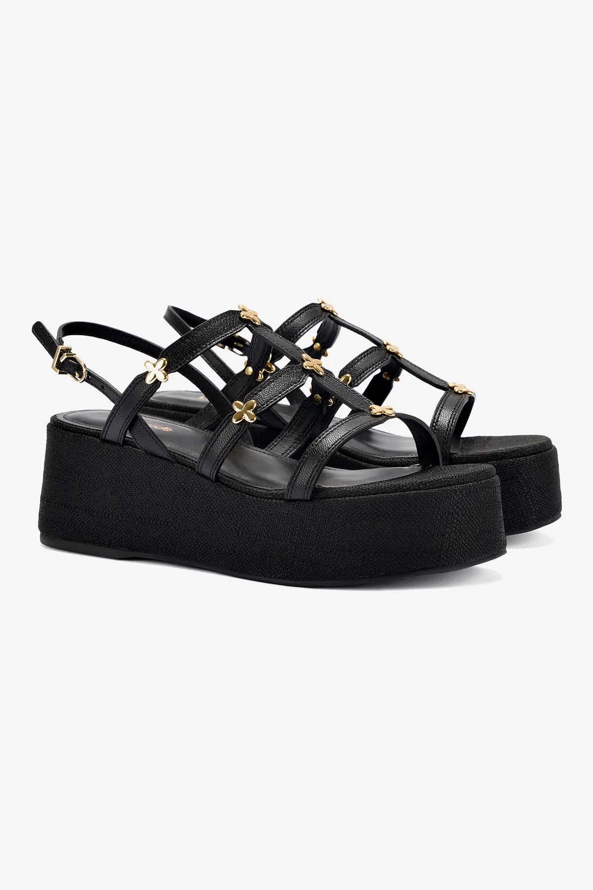 Women's Black Raffia Flatform Sandal - Comfortable Summer Beach Wedge Sandals for Walking, Vacation & Outdoor Activities