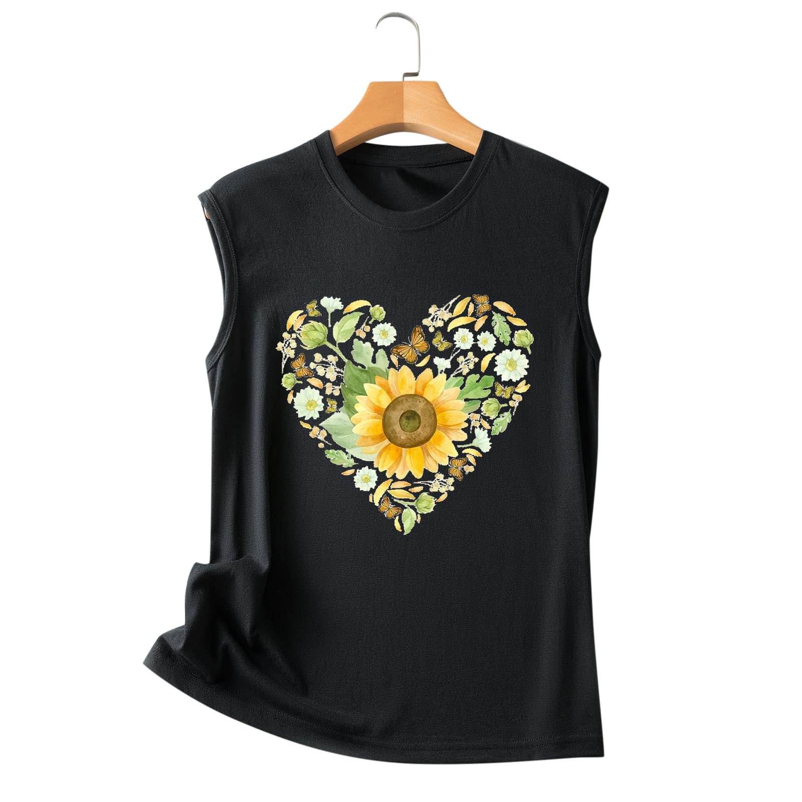 Women's Casual Sleeveless Sunflower Print O-Neck Tank Top - Athletic Graphic Tee for Summer, Workout & Everyday Wear | Perfect for Gym, Beach & Casual Outfits
