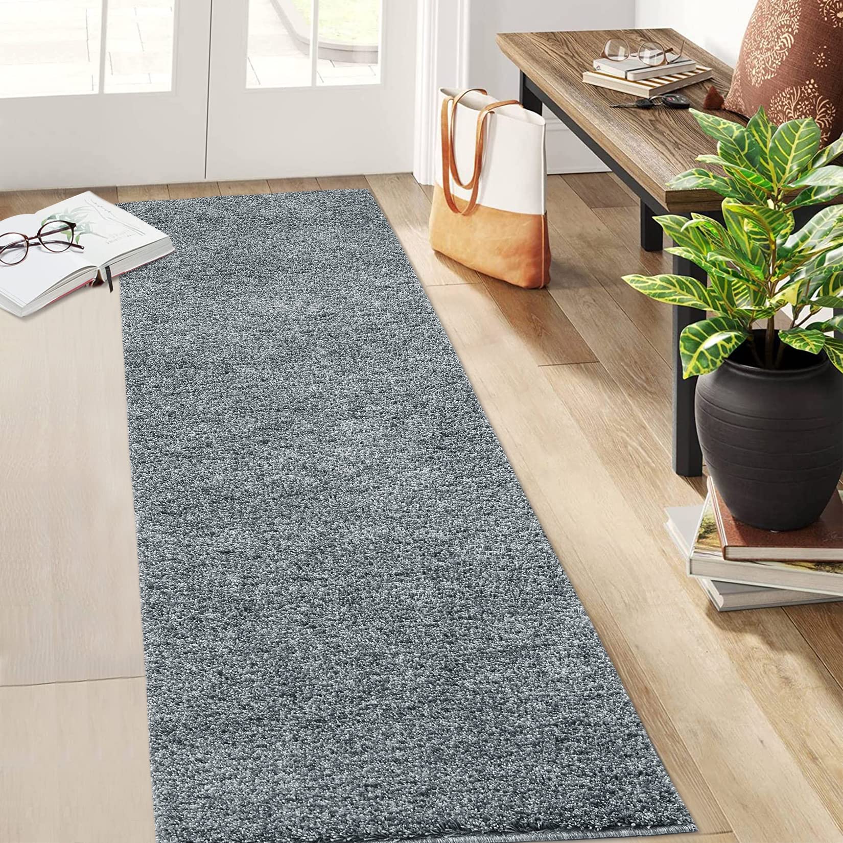 GARVEE 2x6 Runner Rug - Ultra Soft Shaggy Plush Carpet with Non-Slip Backing for Hallway, Kitchen, Laundry Room & Nursery - Home Decor Floor Mat in Grey | Perfect for High Traffic Areas & Cozy Spaces