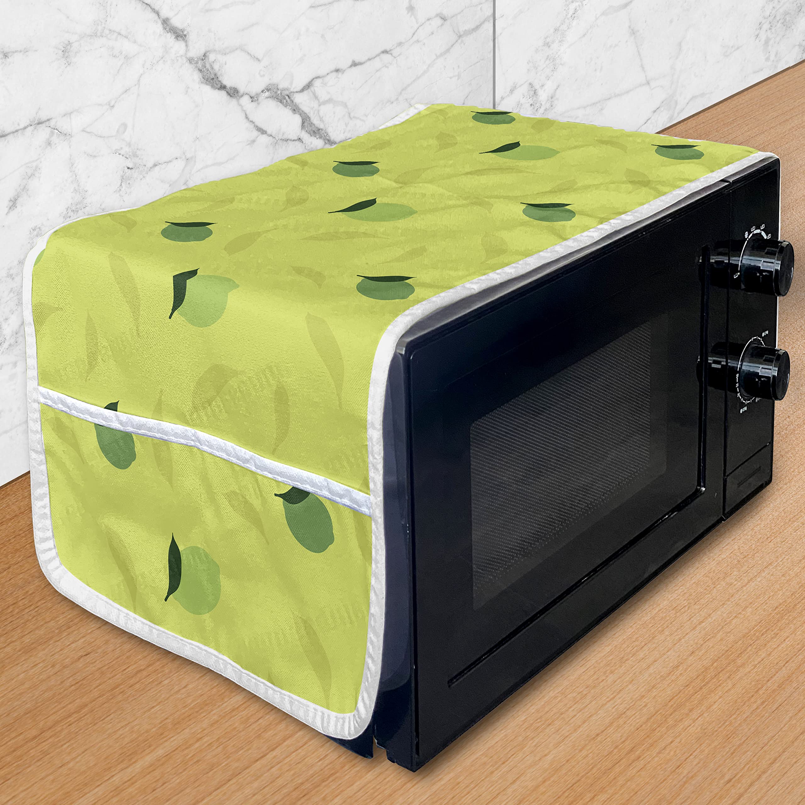 Ambesonne Lime Green Microwave Cover - Waterproof Kitchen Organizer with Pockets, 36