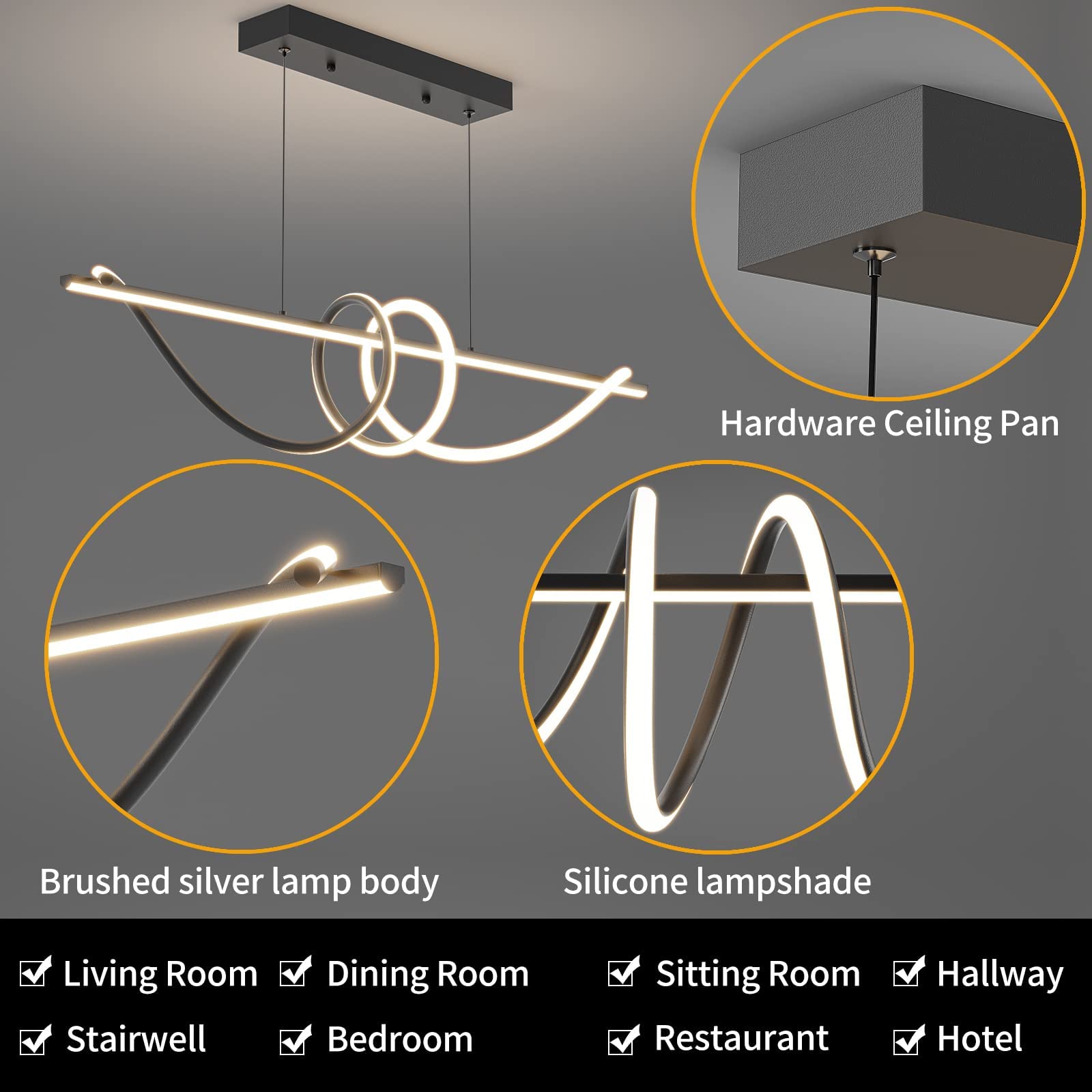 Modern Ceiling Chandelier Light with Remote Control - Dimmable 3 Color Modes (Warm/Cool/Neutral) & Adjustable Brightness, Anti-Flicker Pendant Lamp for Kitchen, Dining Room, Bedroom, Living Room, Bar and Office Lighting