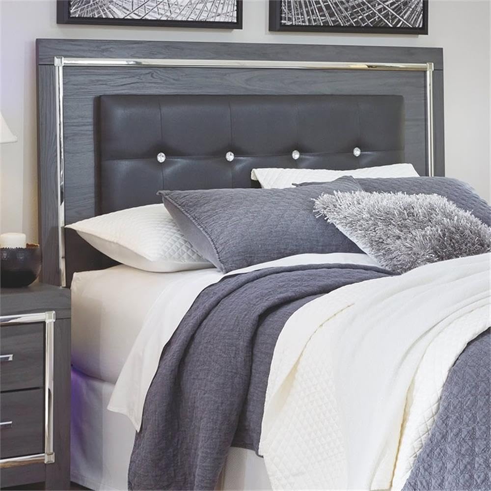 BOWERY HILL Tufted Full Queen LED Panel Headboard in Gray - Modern Upholstered Bed Frame with Adjustable Lighting for Bedroom Decor