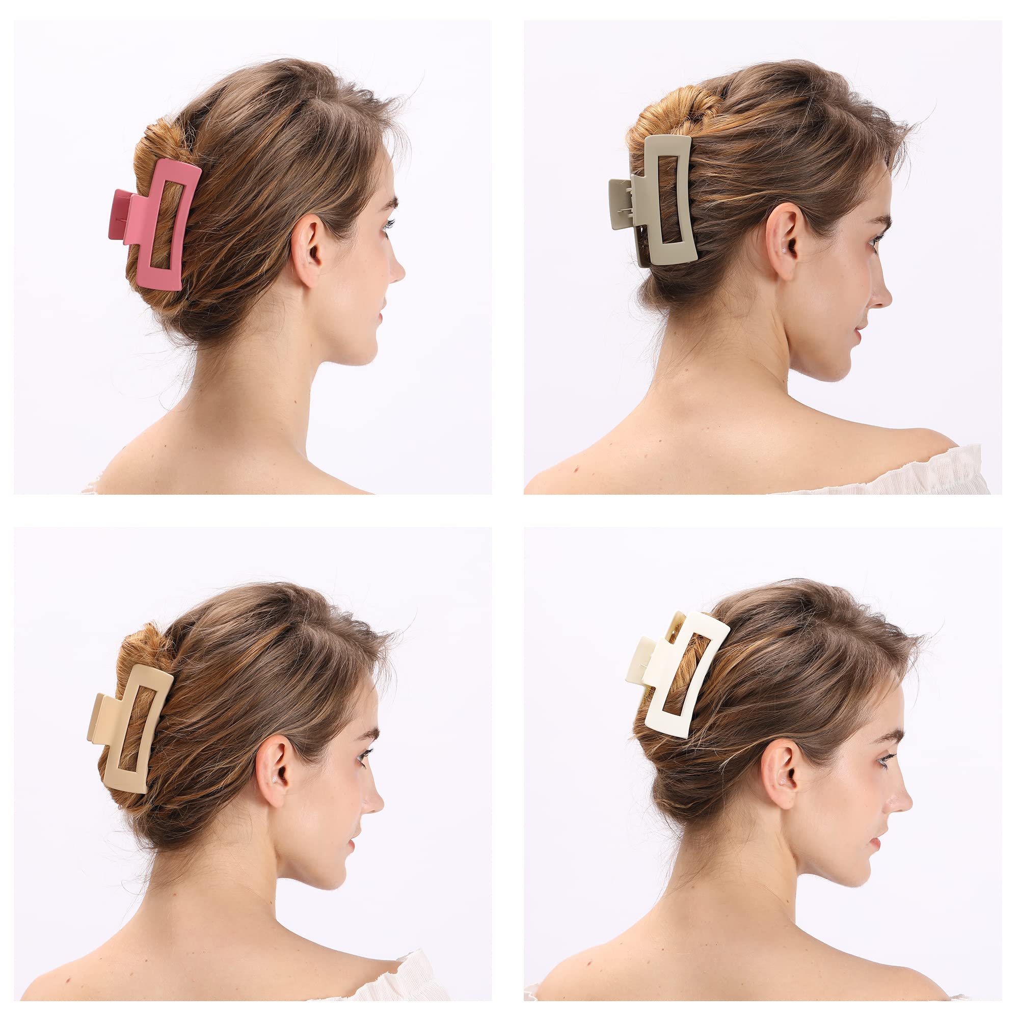 Women's Large Rectangular High Elasticity Claw Hair Clips 4PCS - Non-Slip Hair Claw Clips for Thin & Thick Hair - Fashion Hair Accessories for Women & Girls - Perfect for Work, School & Daily Styling