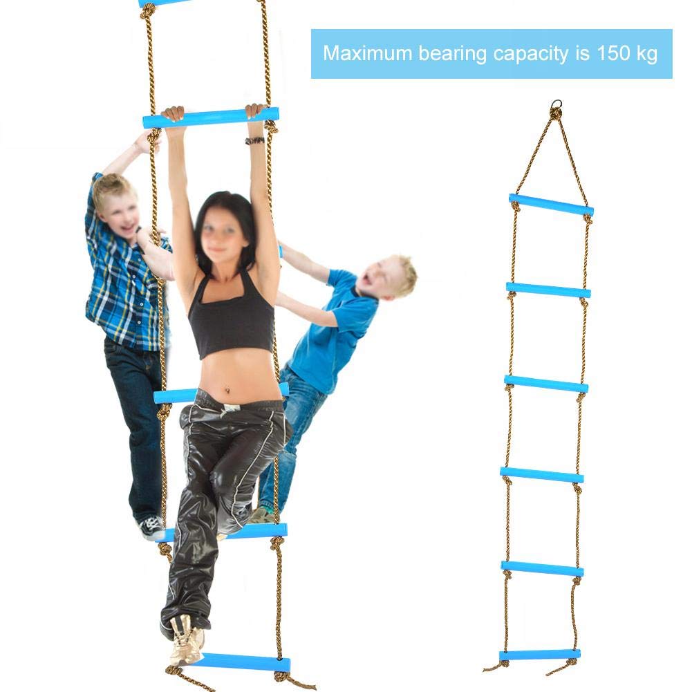 Kids Climbing Rope Ladder - 6-Section Outdoor Plastic Rope Climbing Toy for Children, Blue | Exercise Equipment for Backyard Play, Treehouse & Indoor Gym Activities