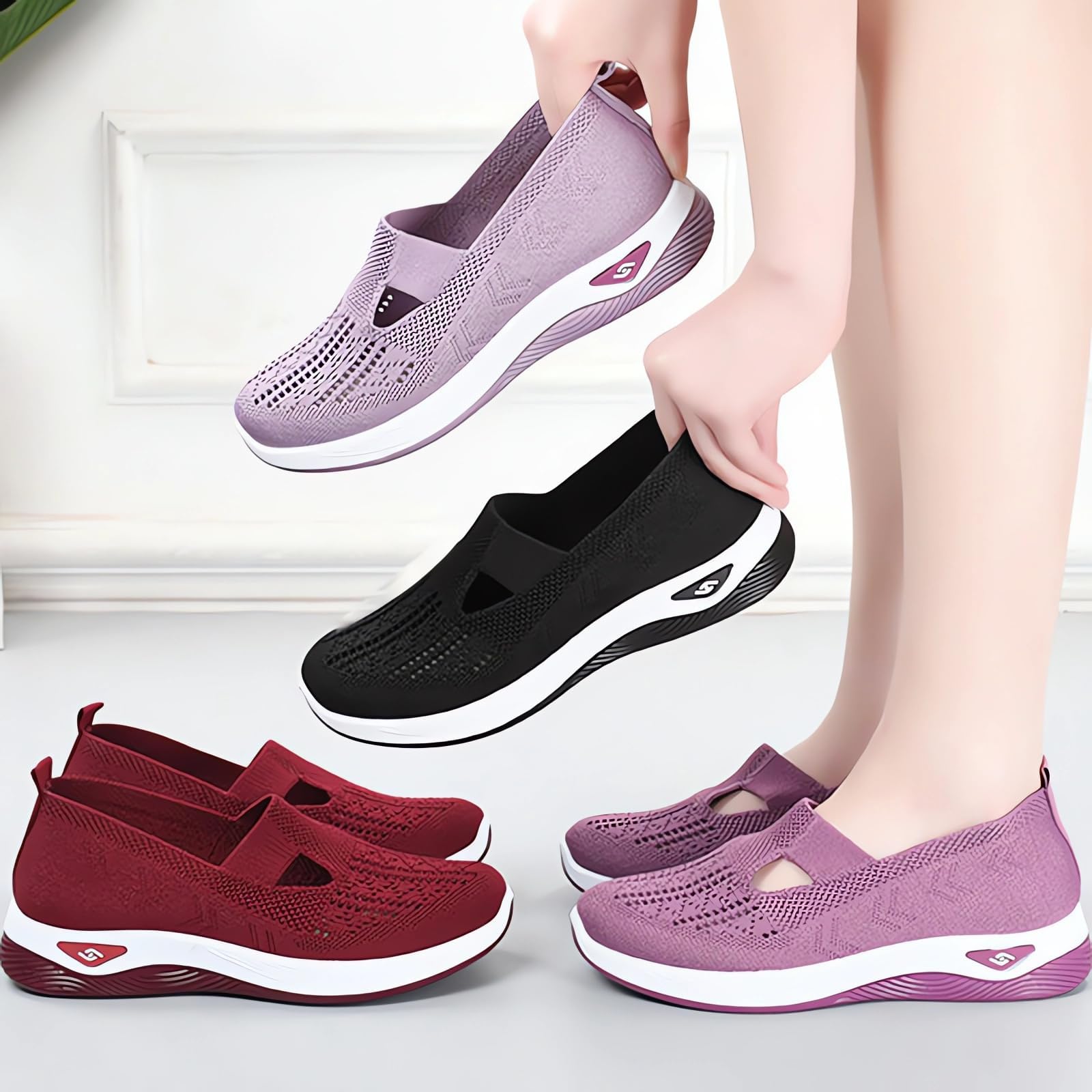 Orthopedic Shoes for Women - Breathable Soft Slip On Sneakers with Comfort Mesh & Stretch Design - Diabetic Walking Shoes for Daily Wear, Work & Travel