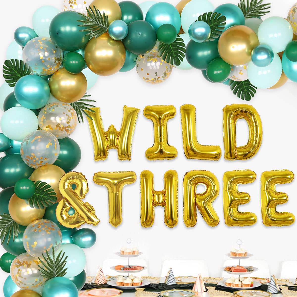 Jungle Safari 3rd Birthday Party Decorations for Boys - Wild Animal Theme Balloon Garland Arch Kit with Leaves | Perfect for 3 Year Old Birthday Party, Baby Shower & Jungle Themed Events