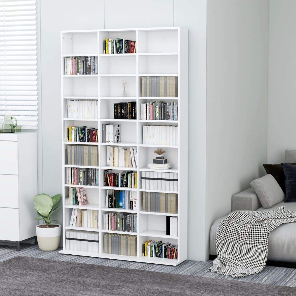 Toshilian CD DVD Storage Shelf Cabinet - White Engineered Wood Media Organizer (102 x 16 x 177.5 cm) - Perfect for Living Room, Office & Home Entertainment Organization