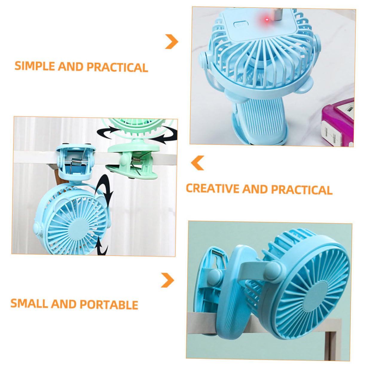 VICASKY Clip-On Stroller Fan with USB Charging & Colorful LED Light - Portable Baby Stroller Fan for Outdoor, Travel, Nursery & Car Seat Use