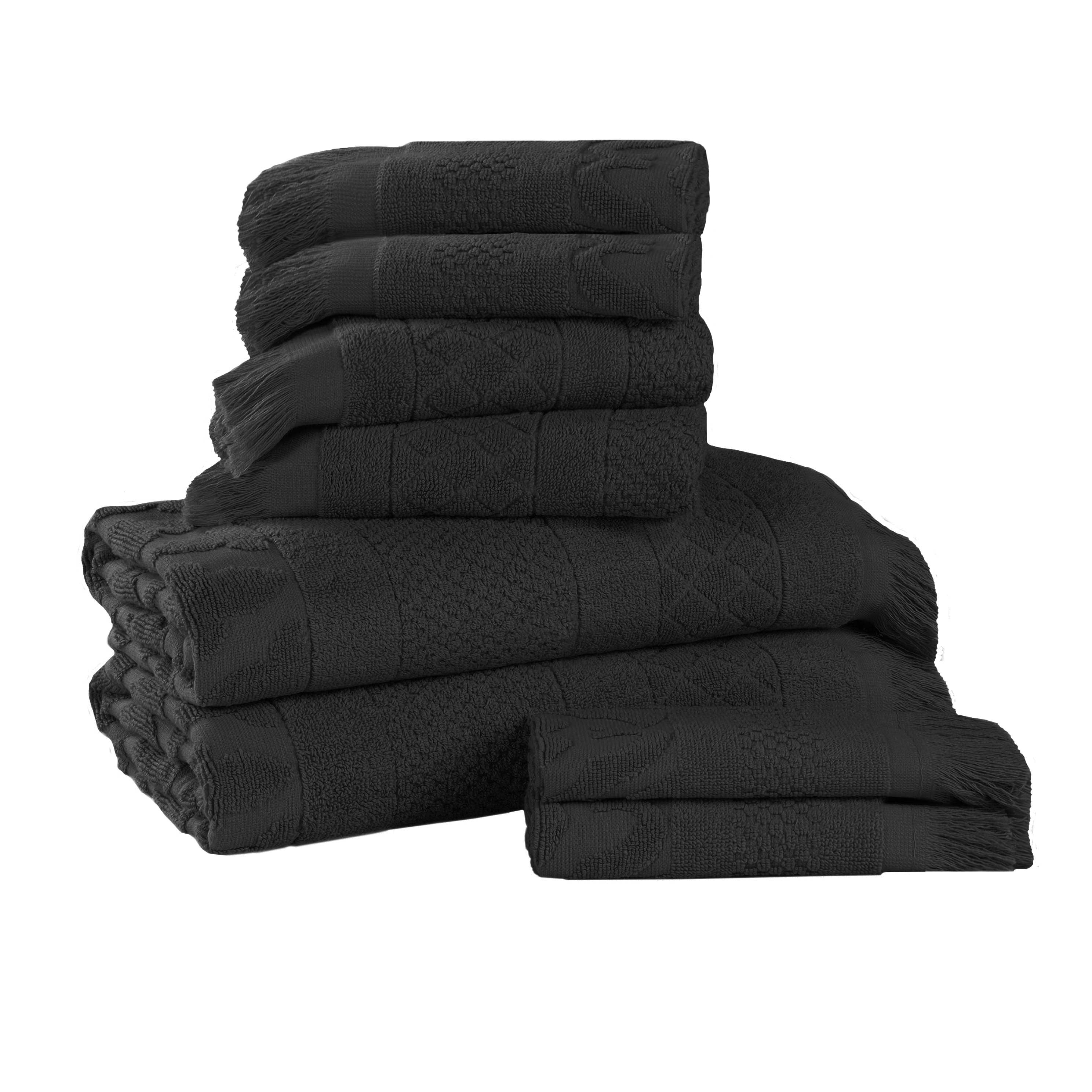 Rolla Cotton Geometric Jacquard Plush Soft Absorbent 8-Piece Bath Towel Set | Luxury Bath & Beach Towels for Spa, Pool & Home Use