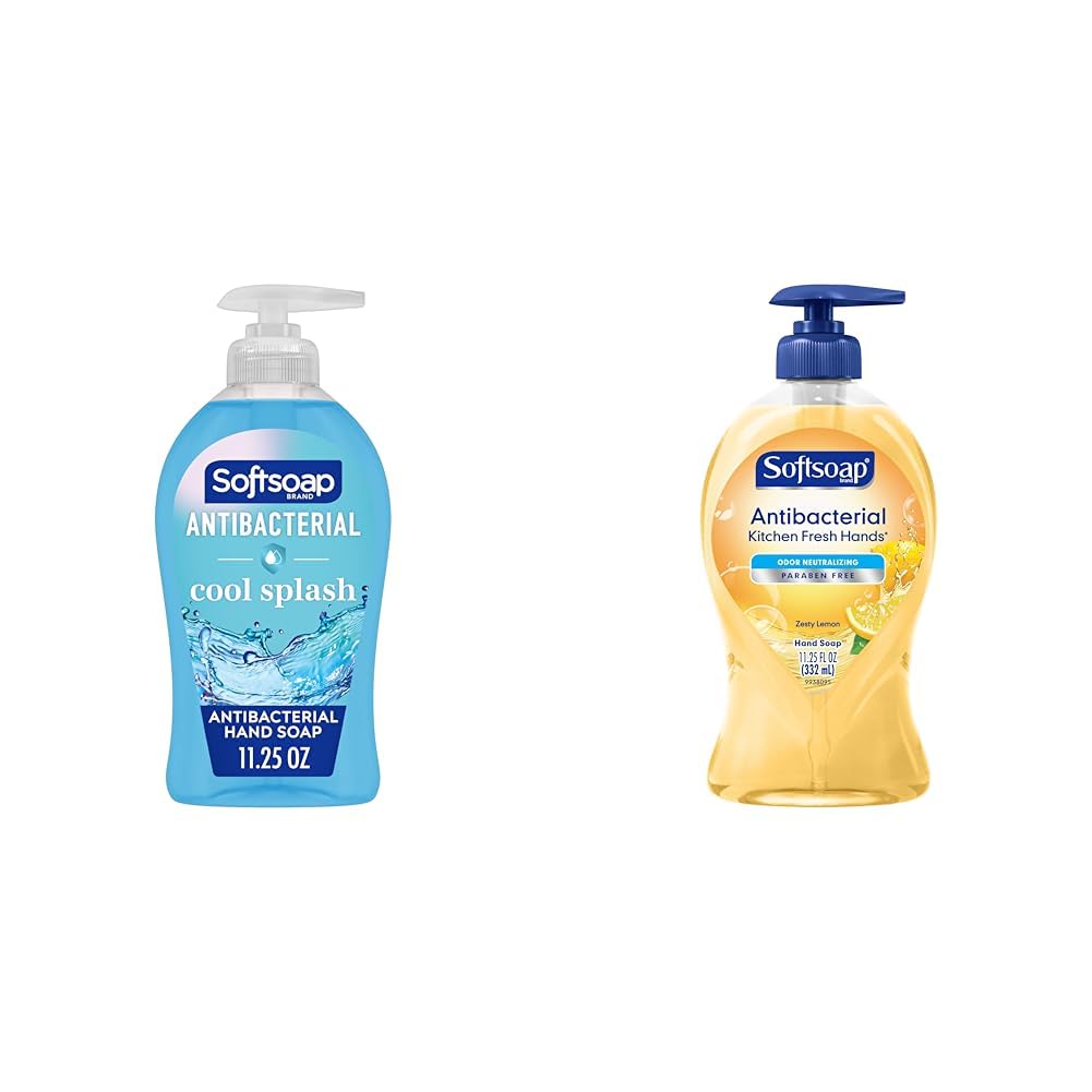 Softsoap Antibacterial Liquid Hand Soap 6-Pack (Cool Splash & Kitchen Fresh) - 11.25 oz Each - Kills 99.9% of Germs - Moisturizing & Refreshing for Daily Hand Washing at Home, Office, or School
