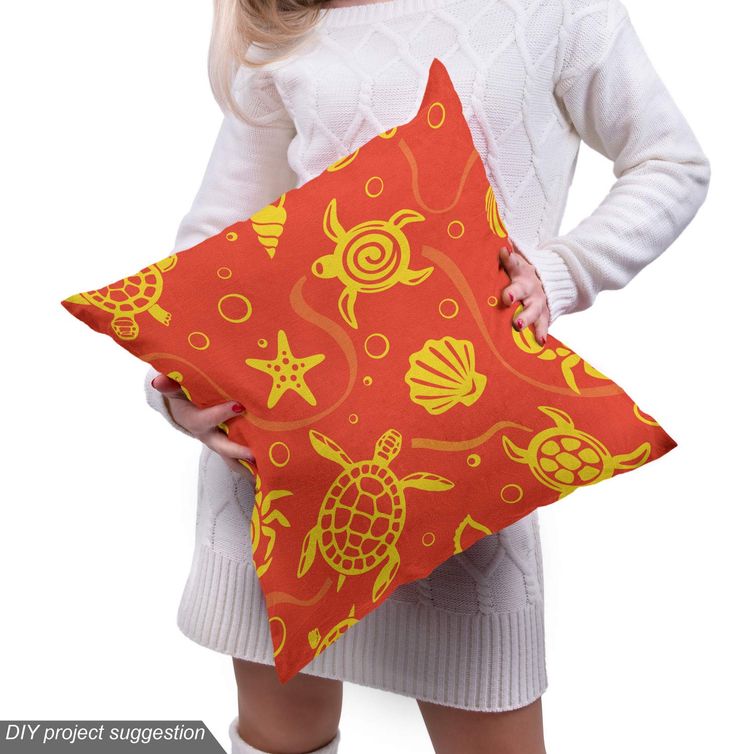 Ambesonne Orange Fabric by The Yard - Swimming Turtles & Crabs with Seashells, Bubbles & Starfish Tropical Print - Decorative Upholstery Fabric for Sofa, Curtains & Home Decor (10 Yards, Burnt Orange) - Perfect for Beach House Decor, Coastal Living Room & Nautical Themed Bedrooms