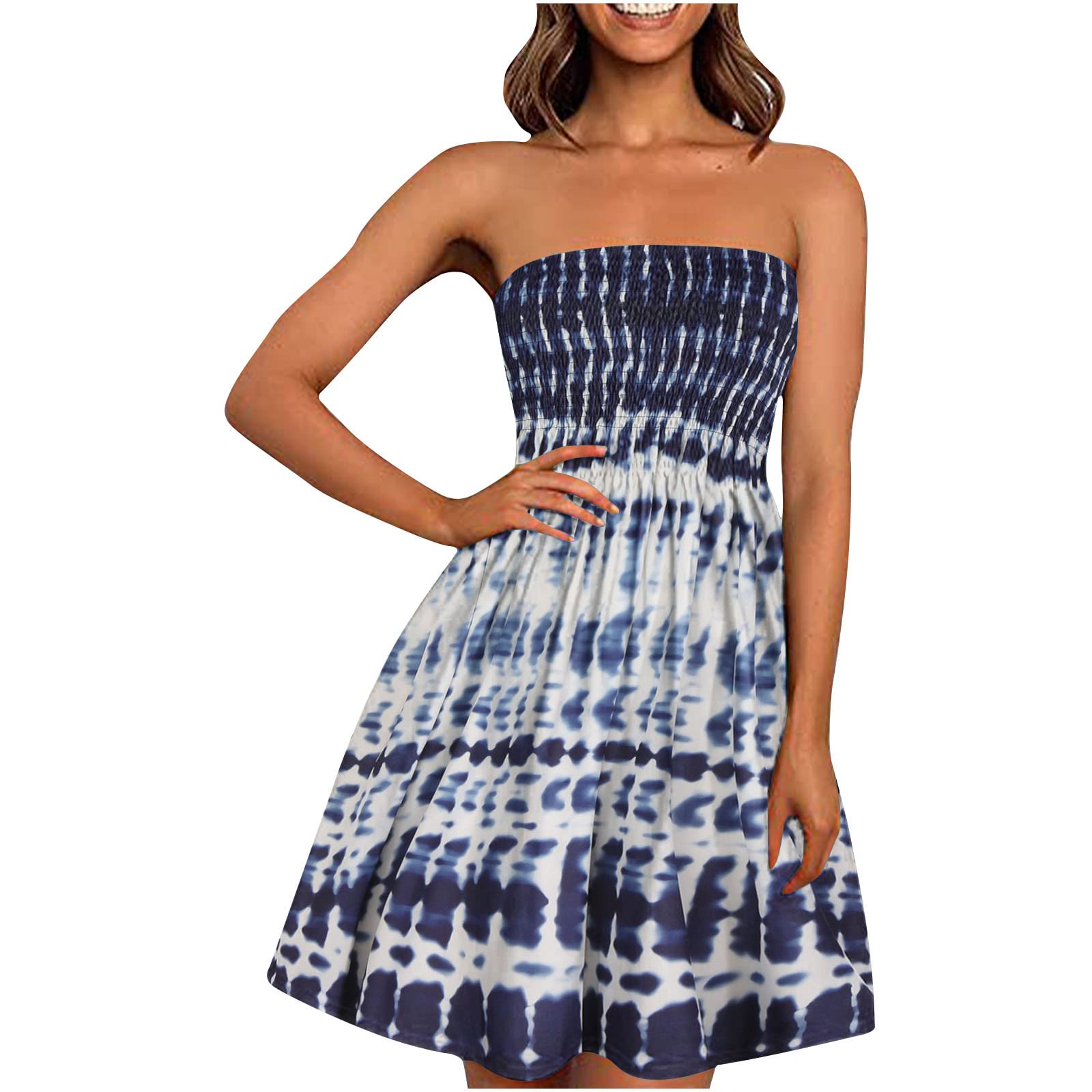 Sexy Strapless Bohemian Print Summer Dress for Women - A-Line Sleeveless Beach Sun Dress | Perfect for Vacations, Pool Parties & Casual Outings