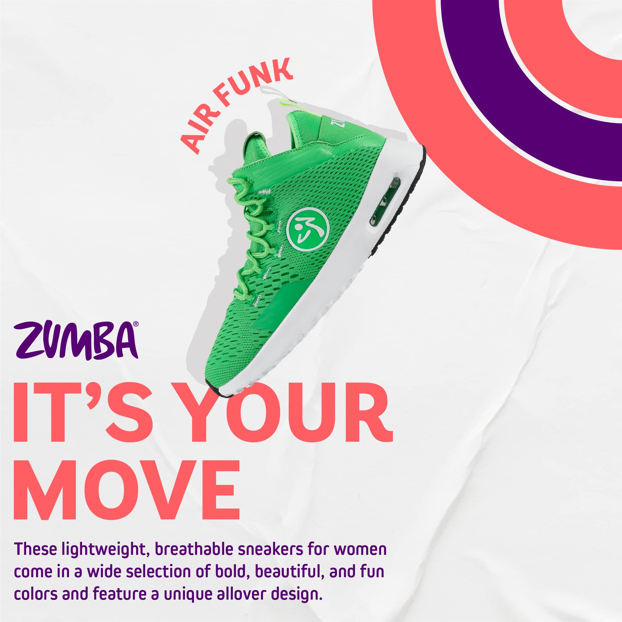 ZUMBA Women's Air Funk Sneakers - Lightweight Comfortable Dance Shoes for Zumba, Aerobics & Fitness Workouts | Perfect for Dance Classes, Gym & Casual Wear
