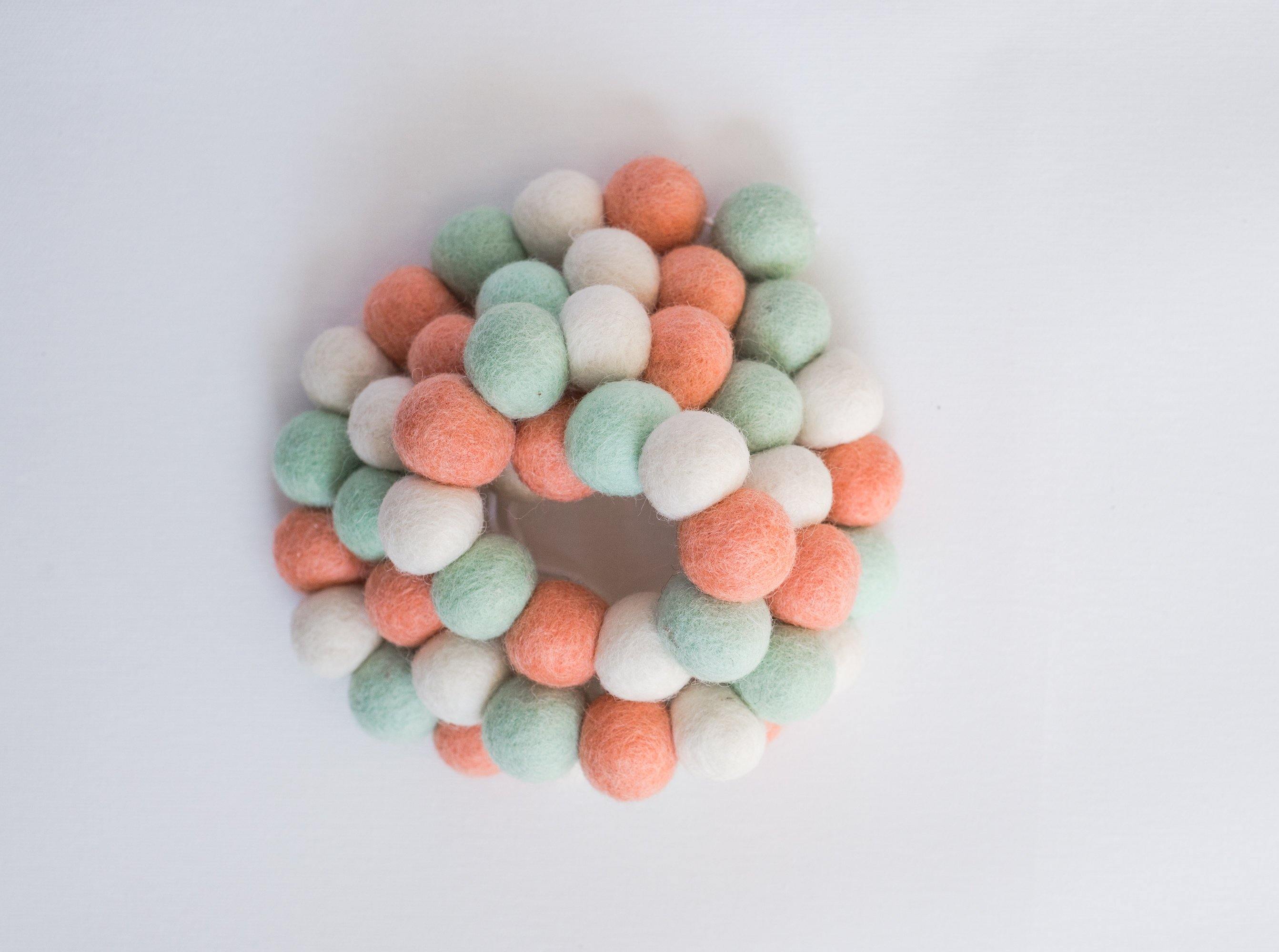 Peach & Mint Felt Ball Garland - Handmade Wool Decoration for Nursery, Wedding, Party & Home Decor - Perfect for Baby Showers, Christmas Tree & Wall Hanging
