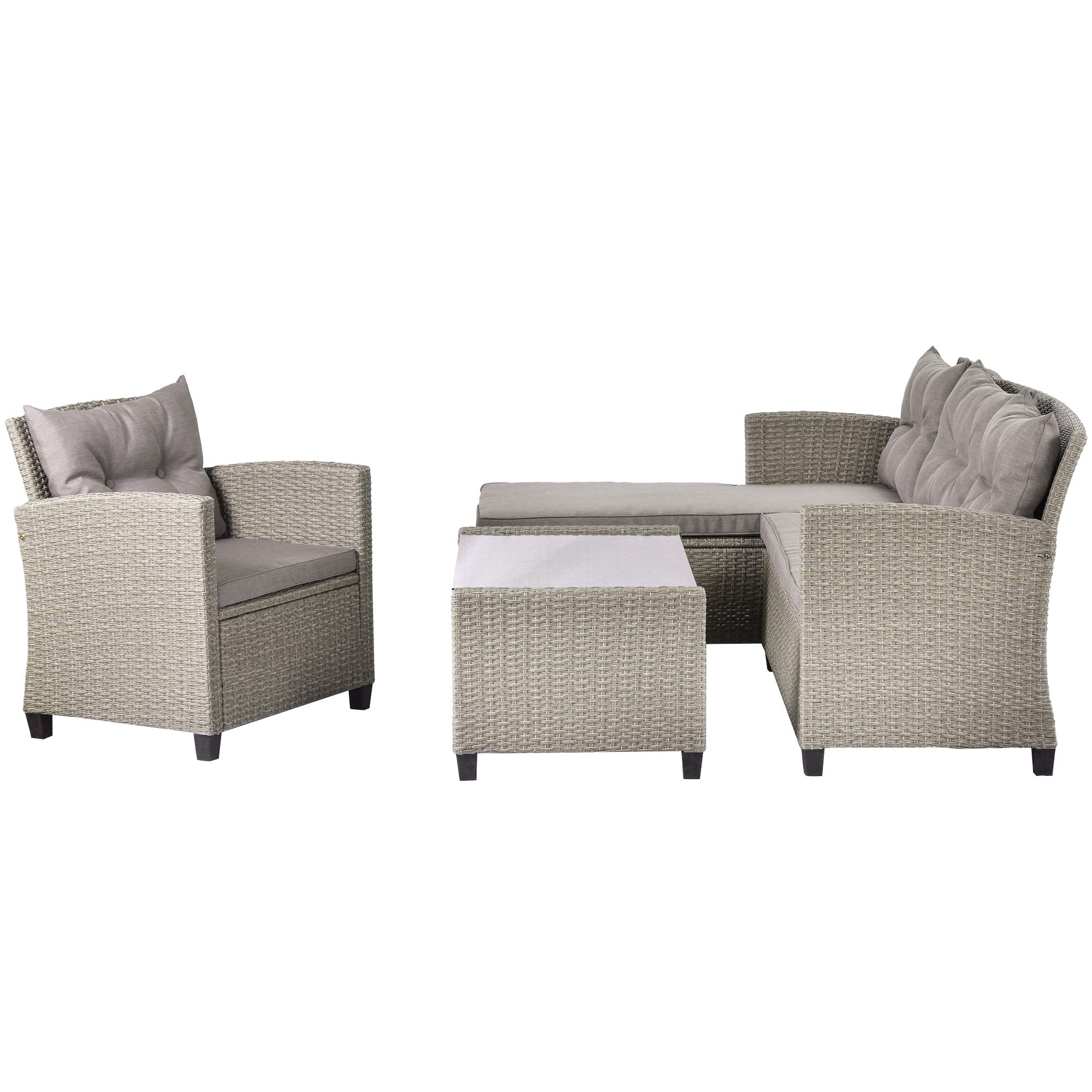 LZ LEISURE ZONE 4-Piece Outdoor Patio Furniture Set - All-Weather PE Rattan Wicker Sectional Sofa with Cushions & Coffee Table - Beige Brown - Perfect for Garden, Backyard, Poolside & Outdoor Conversations