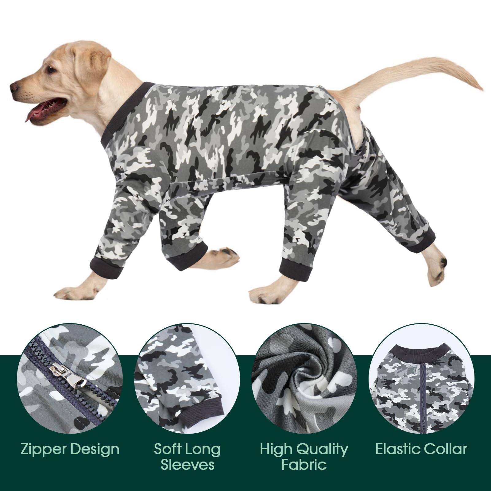 Kuoser Dog Surgery Recovery Suit for Female Spay - Soft Long Sleeve Dog Pajamas, Post-Surgery Onesie with Zipper - E-Collar Alternative for Comfortable Healing - Perfect for Post-Op Care, Wound Protection, and Stress-Free Recovery