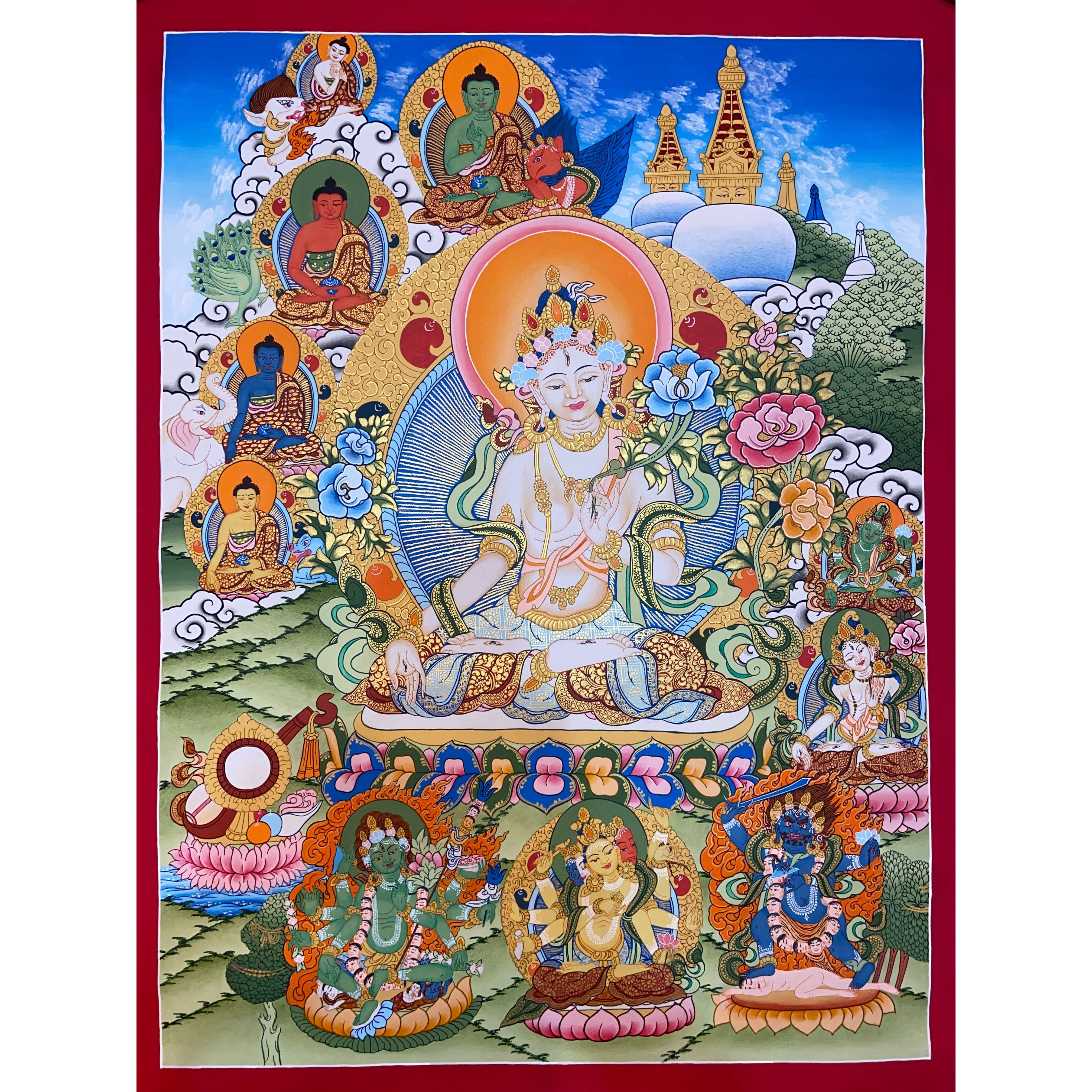 Authentic White Tara Thangka Painting - Handmade Tibetan Buddhist Art for Meditation & Spiritual Decor | Perfect for Home Altar, Yoga Studio & Gift