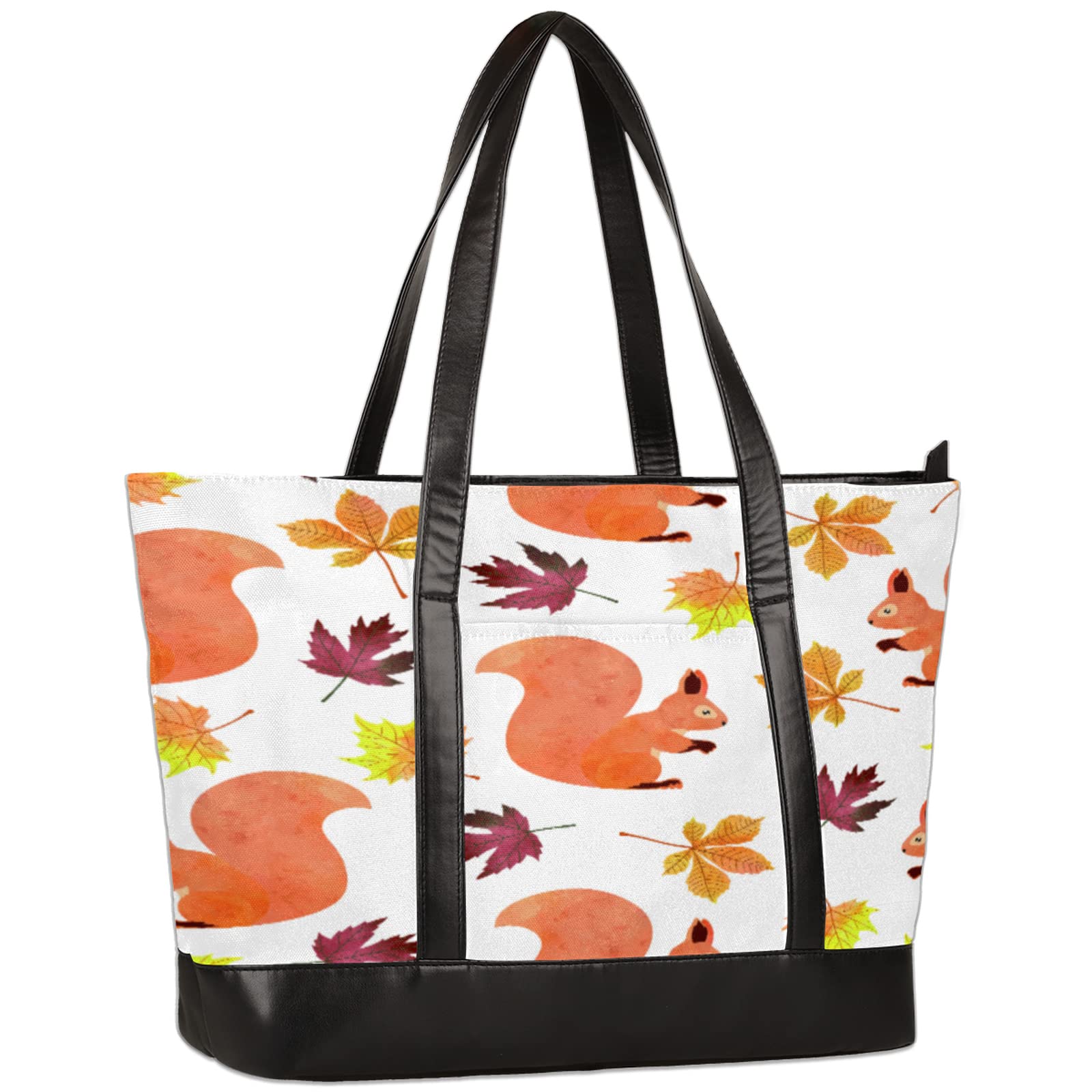 Stylish Autumn Squirrel Maple Print Laptop Tote Bag for Women - 15.6 Inch Lightweight Waterproof Computer Bag - Durable Shoulder Handbag for Business, Office, Work, School & Travel - Perfect for Professionals and Students