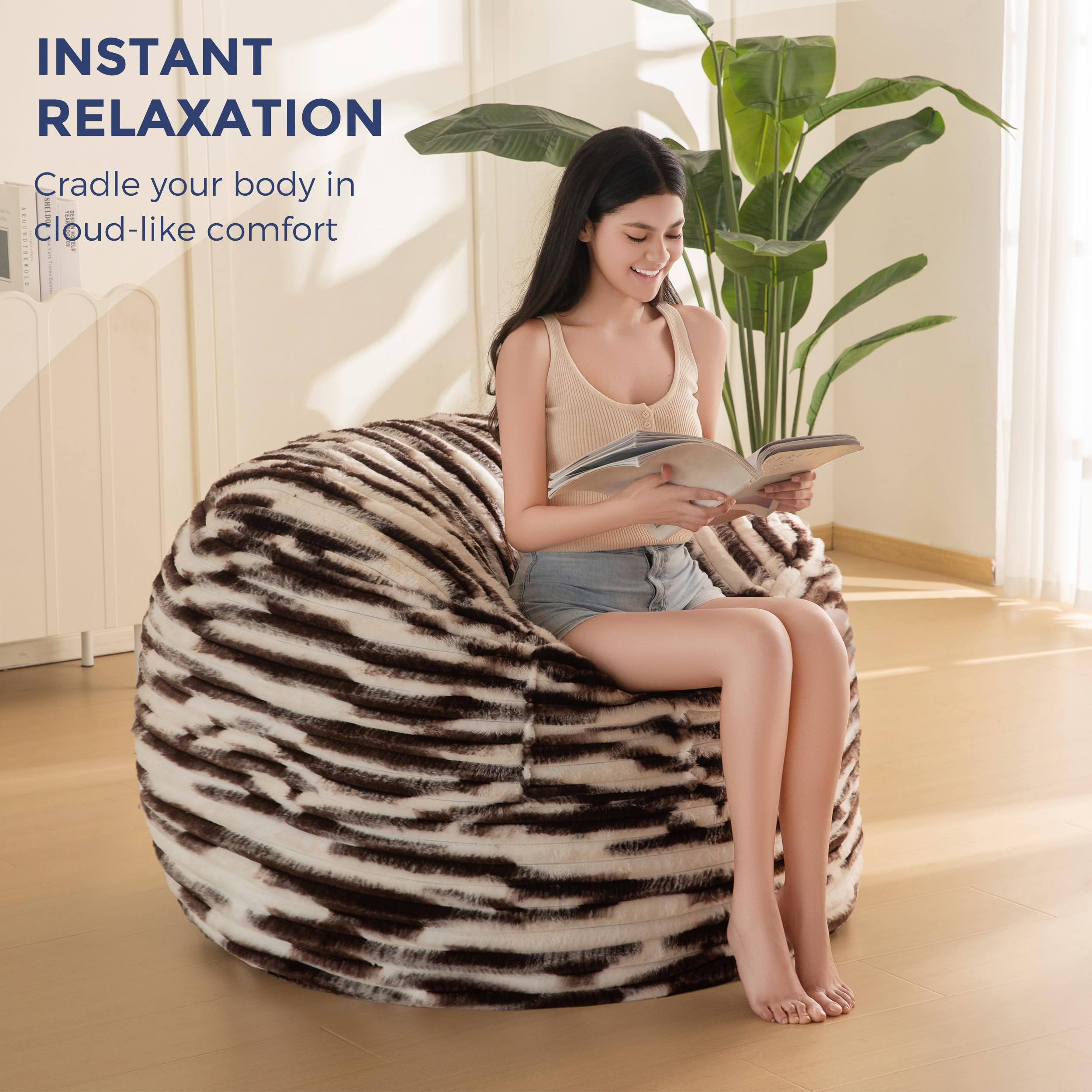 MAXYOYO Giant Bean Bag Bed for Adults - Convertible Bean Bag Chair to Floor Mattress with Removable Washable Cover, Coffee Brown - Perfect for Living Room Lounging, Bedroom Relaxation & Guest Sleeping