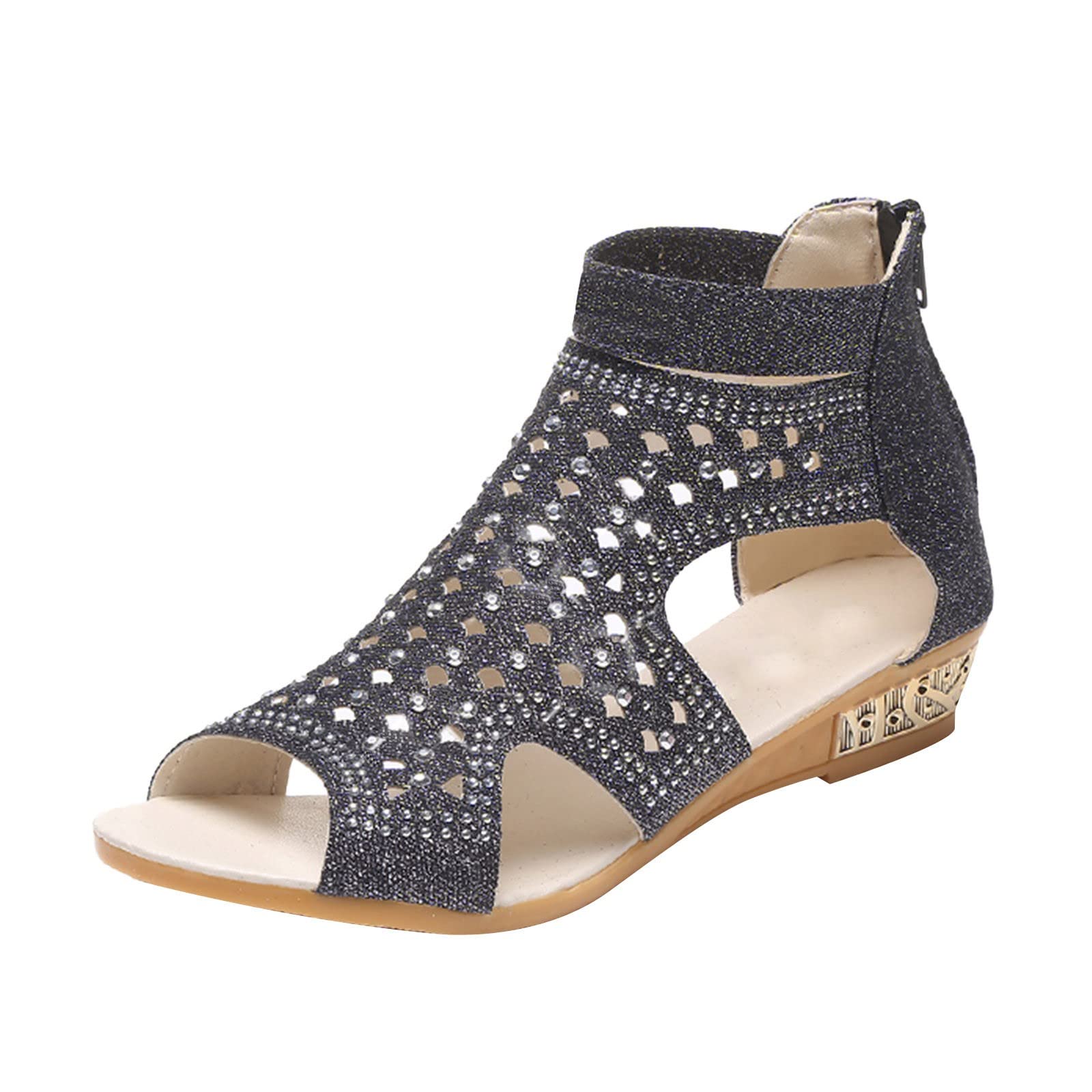 Women's Dressy Espadrilles Wedge Sandals - Black & Grey Casual Summer Heels for Beach, Wedding & Vacation Outfits