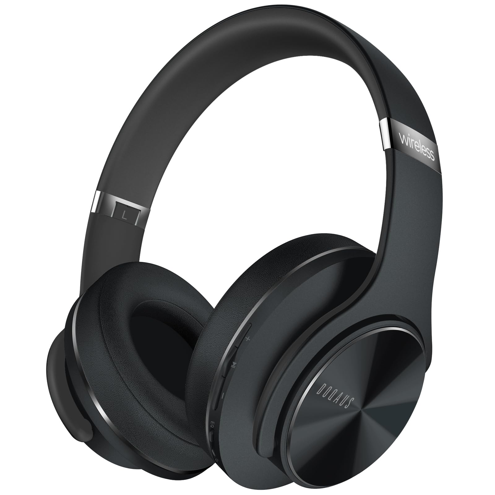 DOQAUS Wireless Bluetooth Headphones with 90 Hours Playtime, Hi-Fi Stereo Sound, Built-in Mic & 3 EQ Modes - Comfortable Over-Ear Design for iPhone, Android, PC - Perfect for Travel, Office & Gaming (Black)
