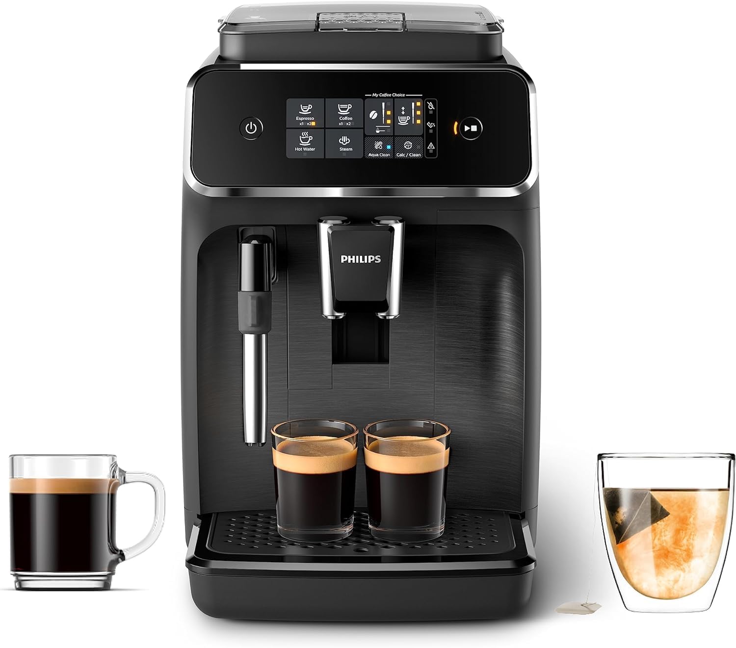 Philips 2200 Series Fully Automatic Espresso Machine with Classic Milk Frother - 2 Coffee Types, Touch Display, Ceramic Grinder & AquaClean Filter - Perfect for Home Baristas & Office Coffee Stations (EP2220/14, Black)